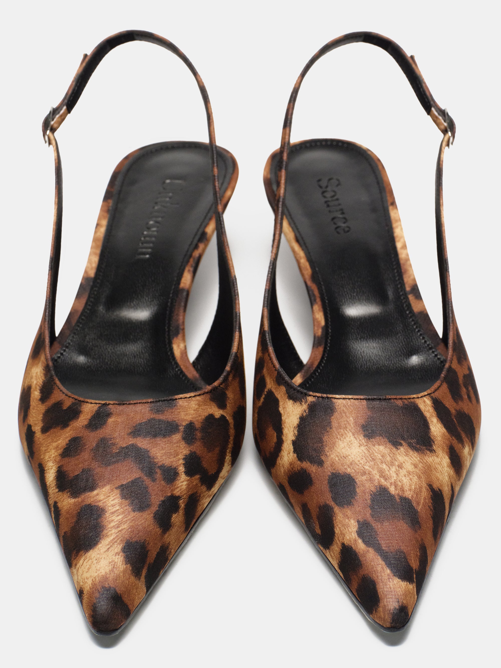 Lafu Leopard-Print Satin Slingback Heels, Brown