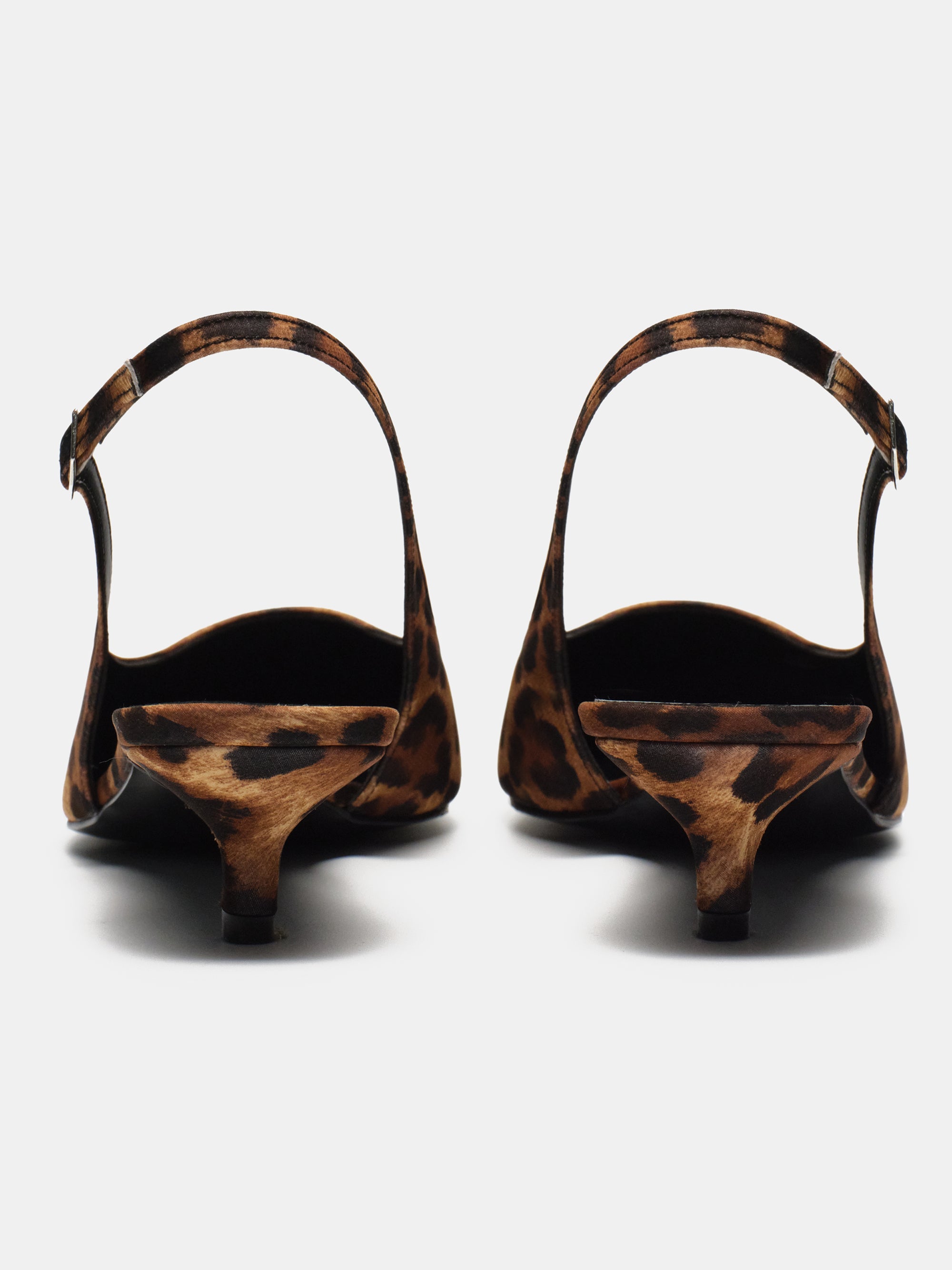 Lafu Leopard-Print Satin Slingback Heels, Brown