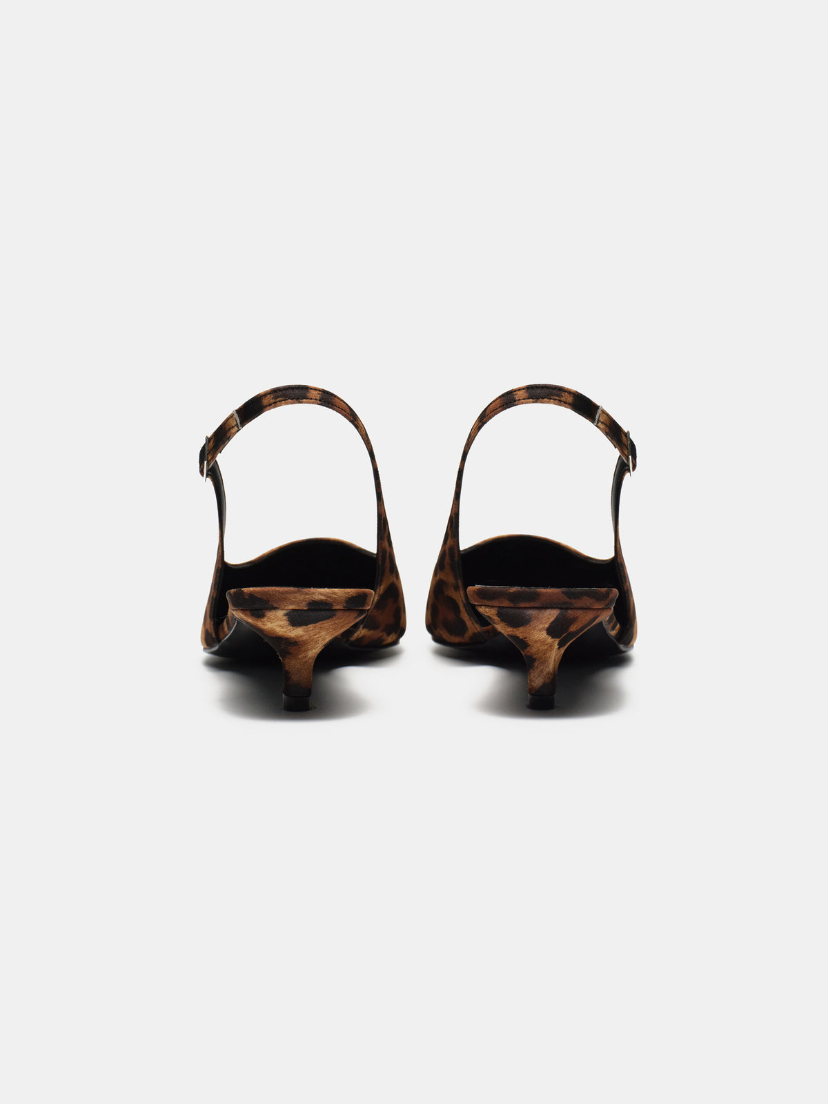 Lafu Leopard-Print Satin Slingback Heels, Brown