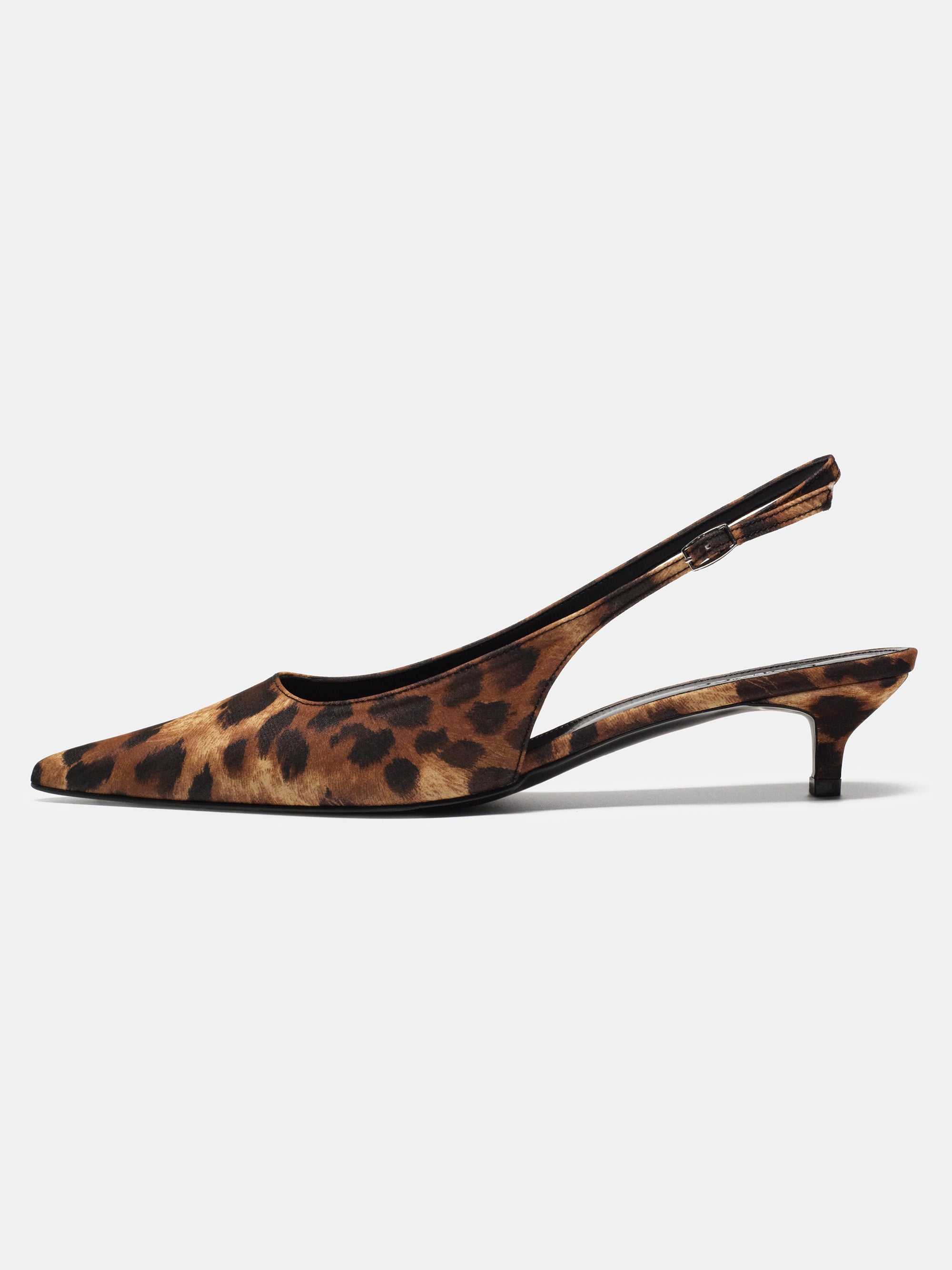 Lafu Leopard-Print Satin Slingback Heels, Brown