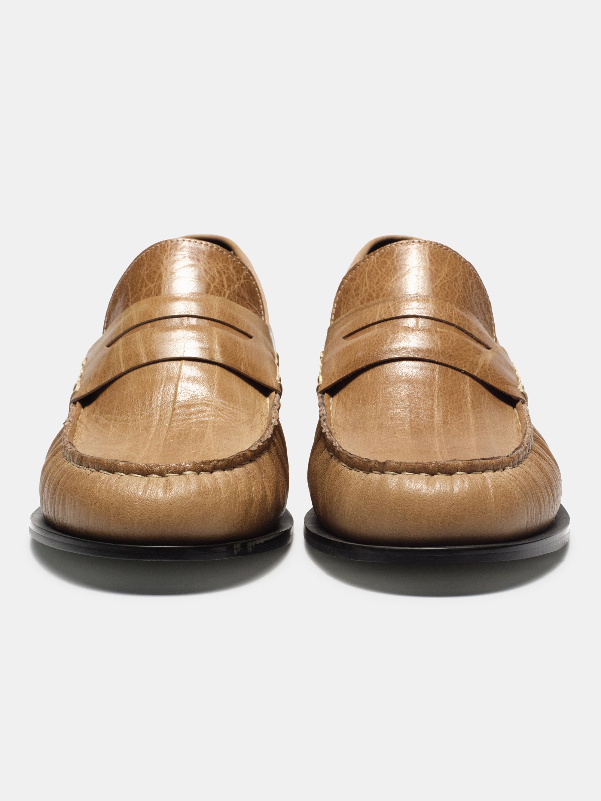 Nestos Cracked Leather Penny Loafers, Walnut