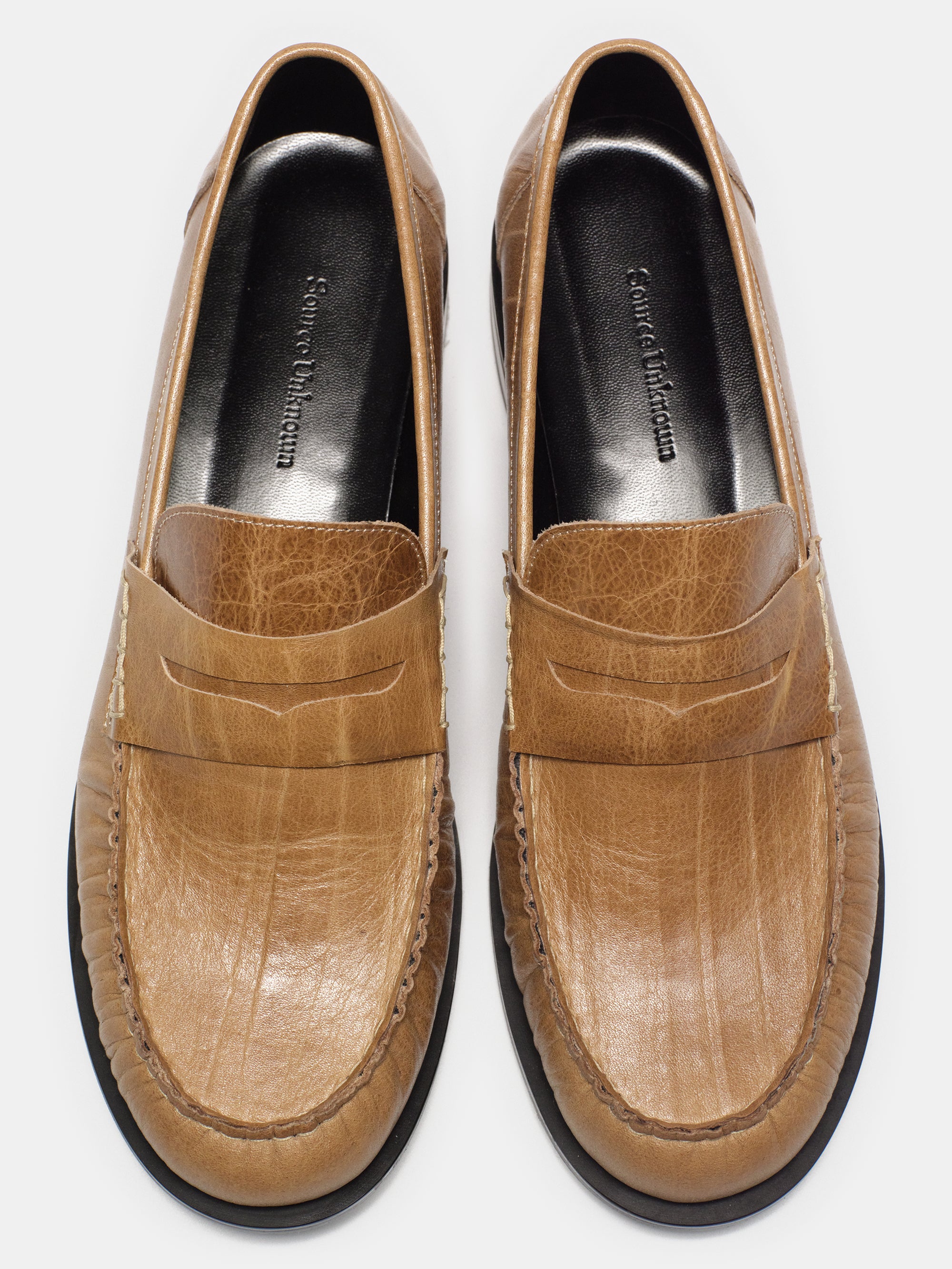 Nestos Cracked Leather Penny Loafers, Walnut