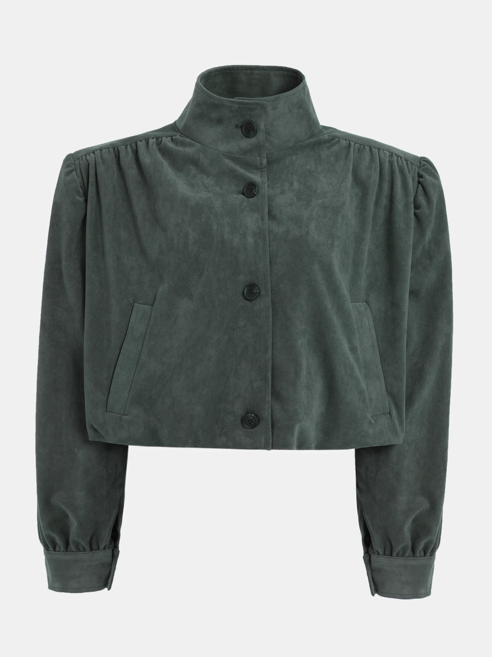 Lalisa Ruched Suede Bomber, Taupe Grey