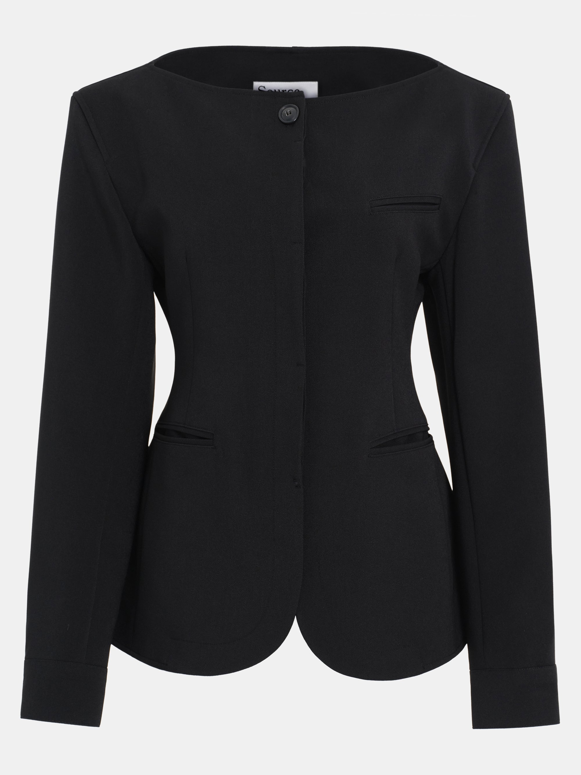 Matteo Boat Neck Cinched Blazer, Black