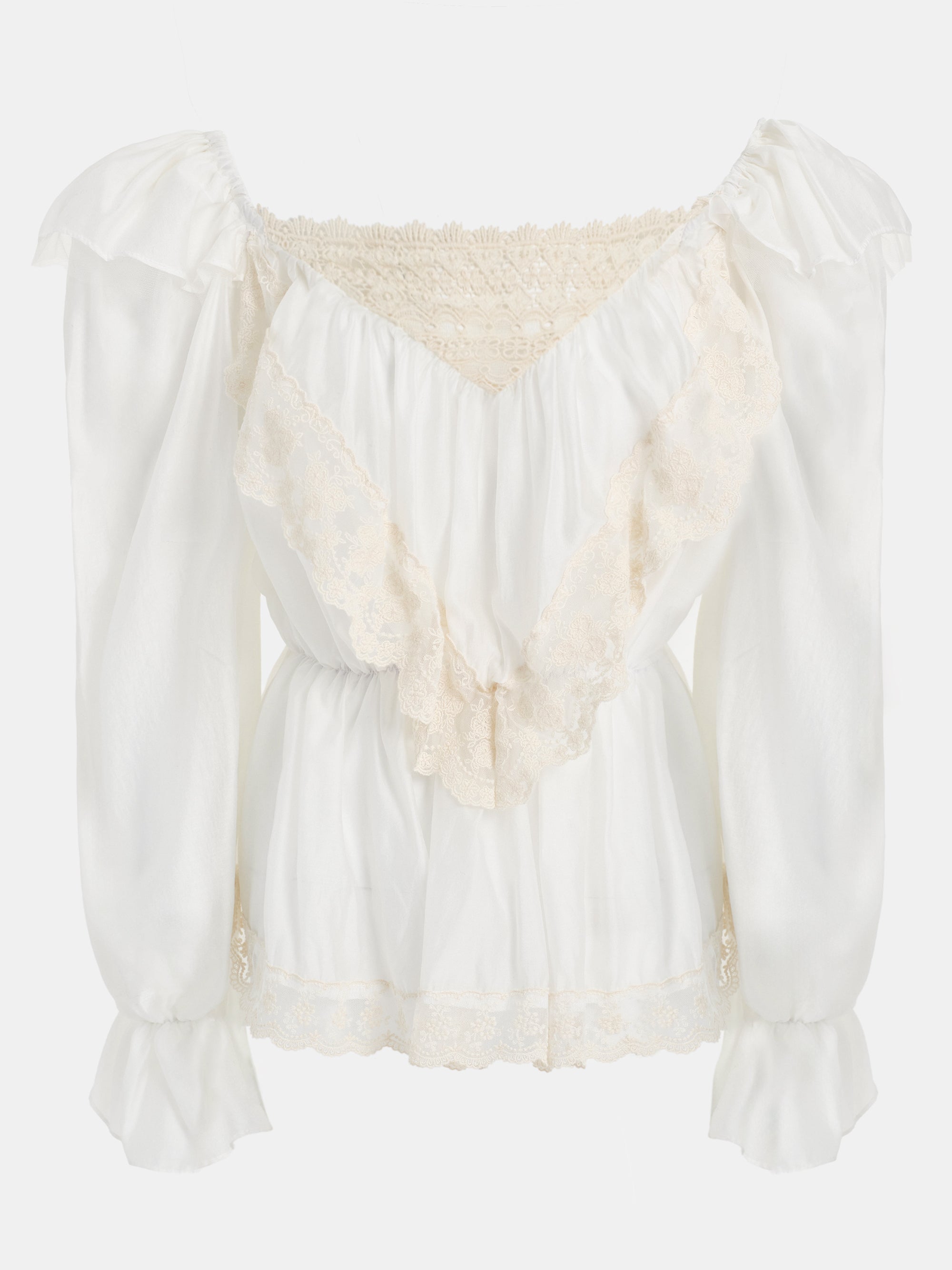 Broderie Lace Ruffle Blouse, Ivory