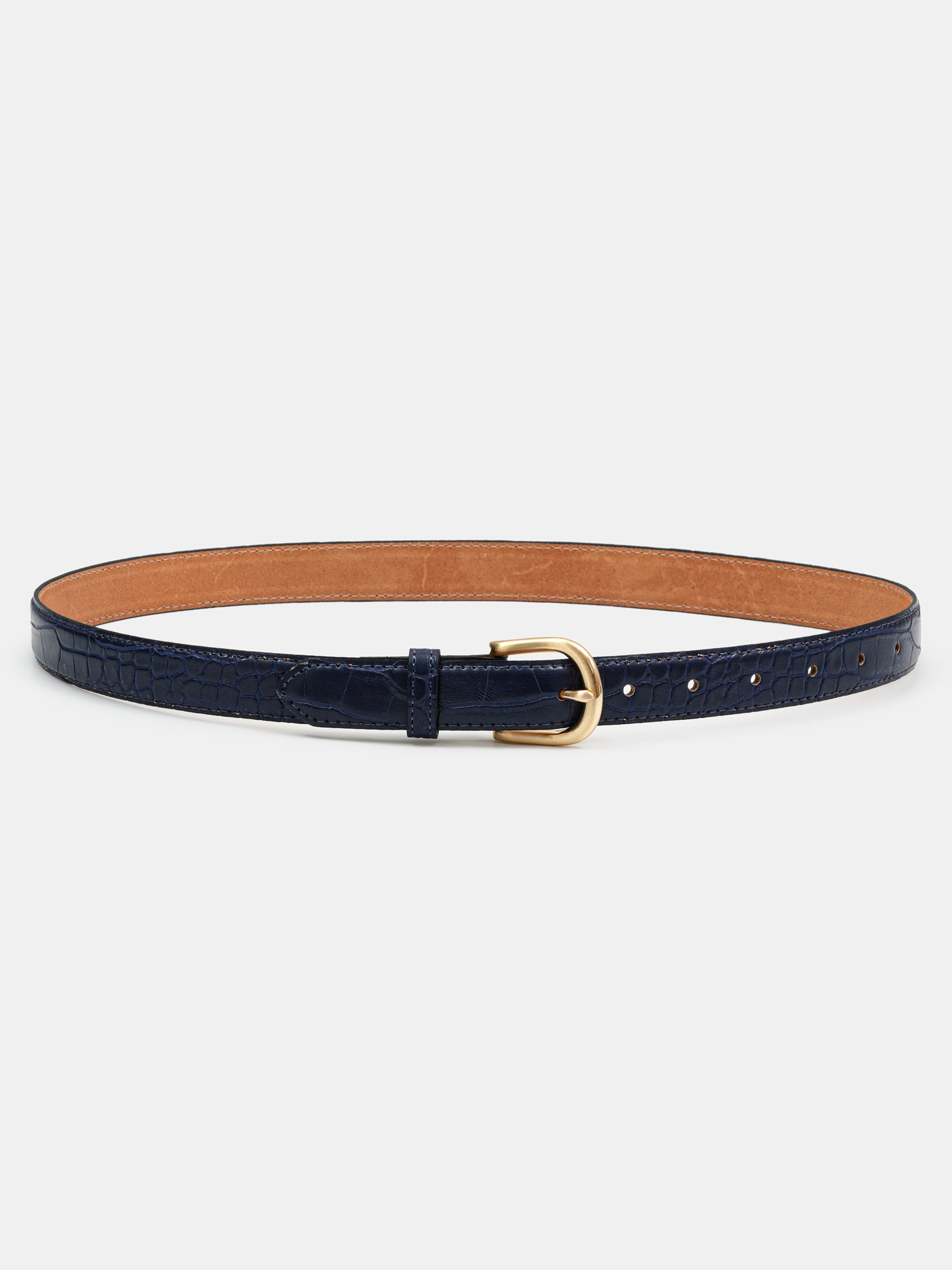 Thin Croc-Effect Belt, Indigo Blue