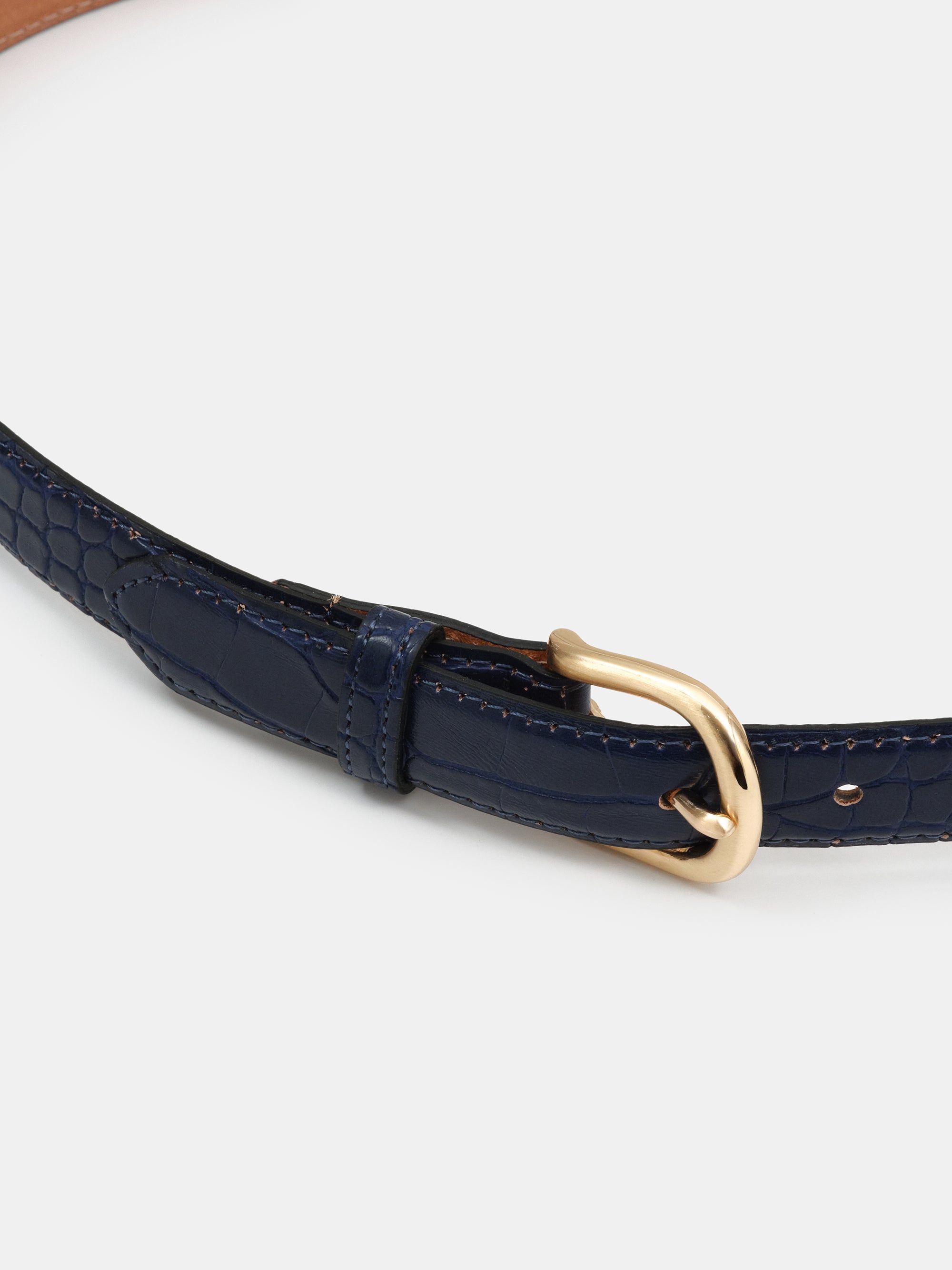 Thin Croc-Effect Belt, Indigo Blue