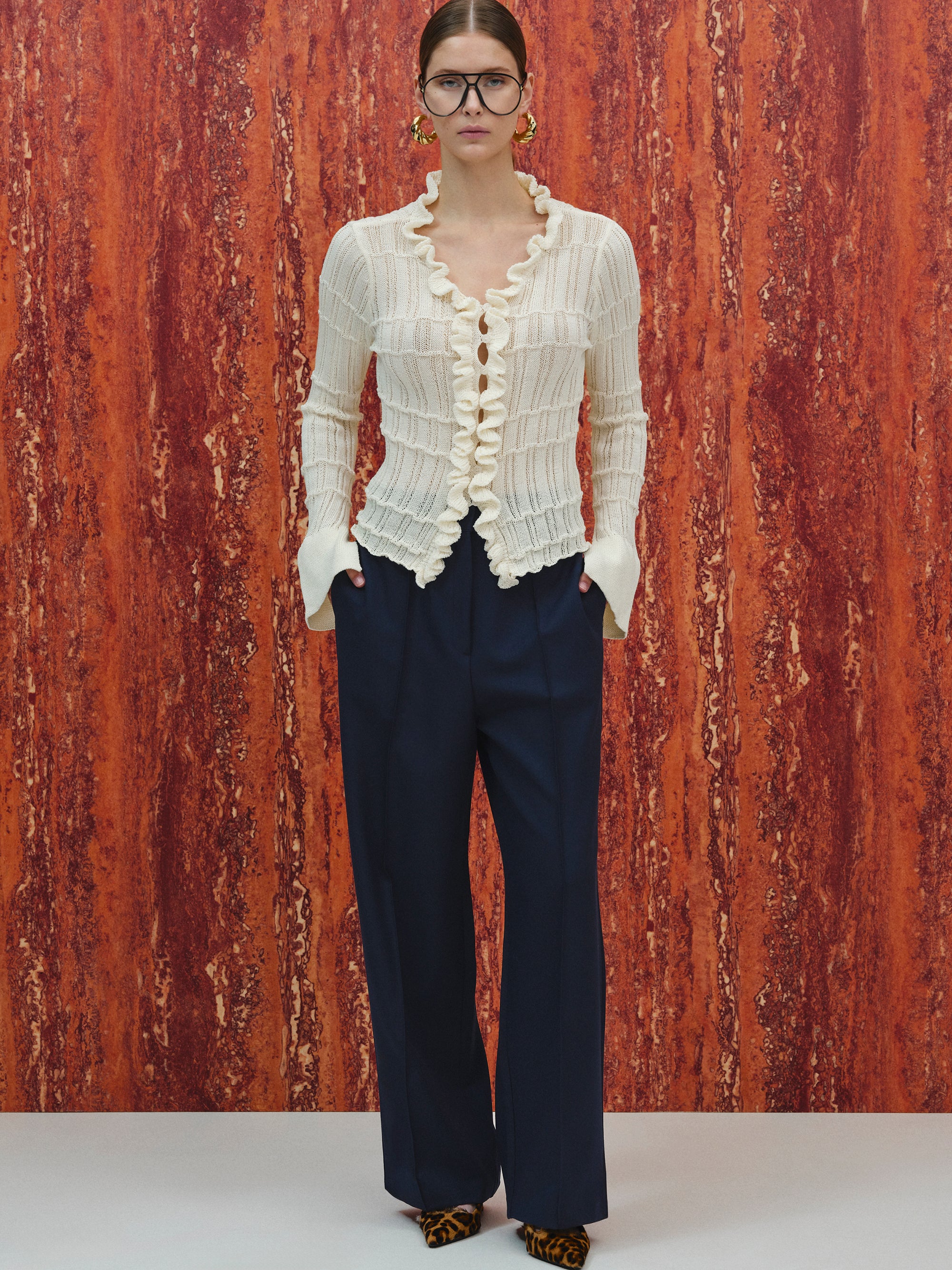Creased Straight Trousers, Navy