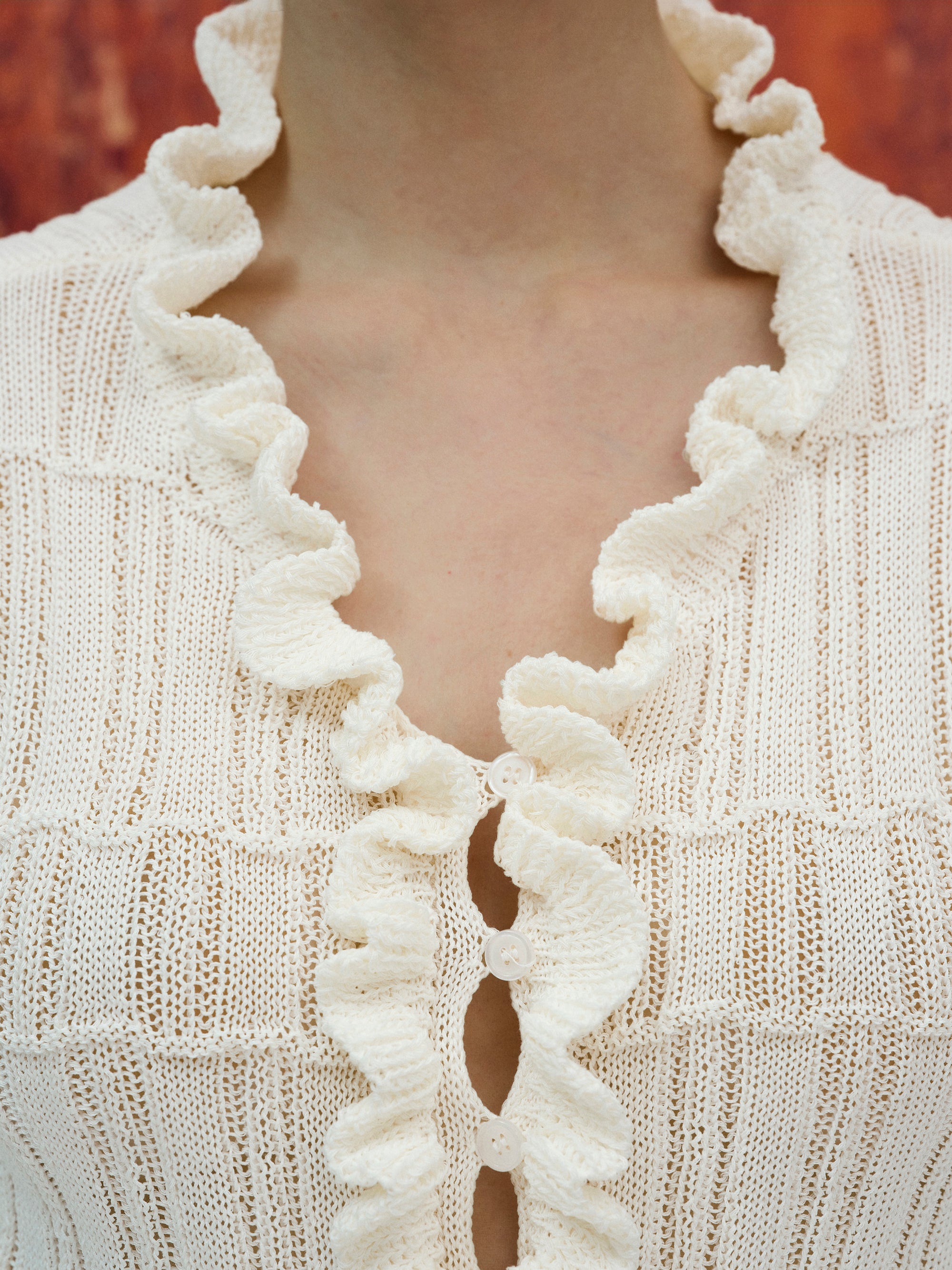 Frilled Knit Cardigan, Ivory