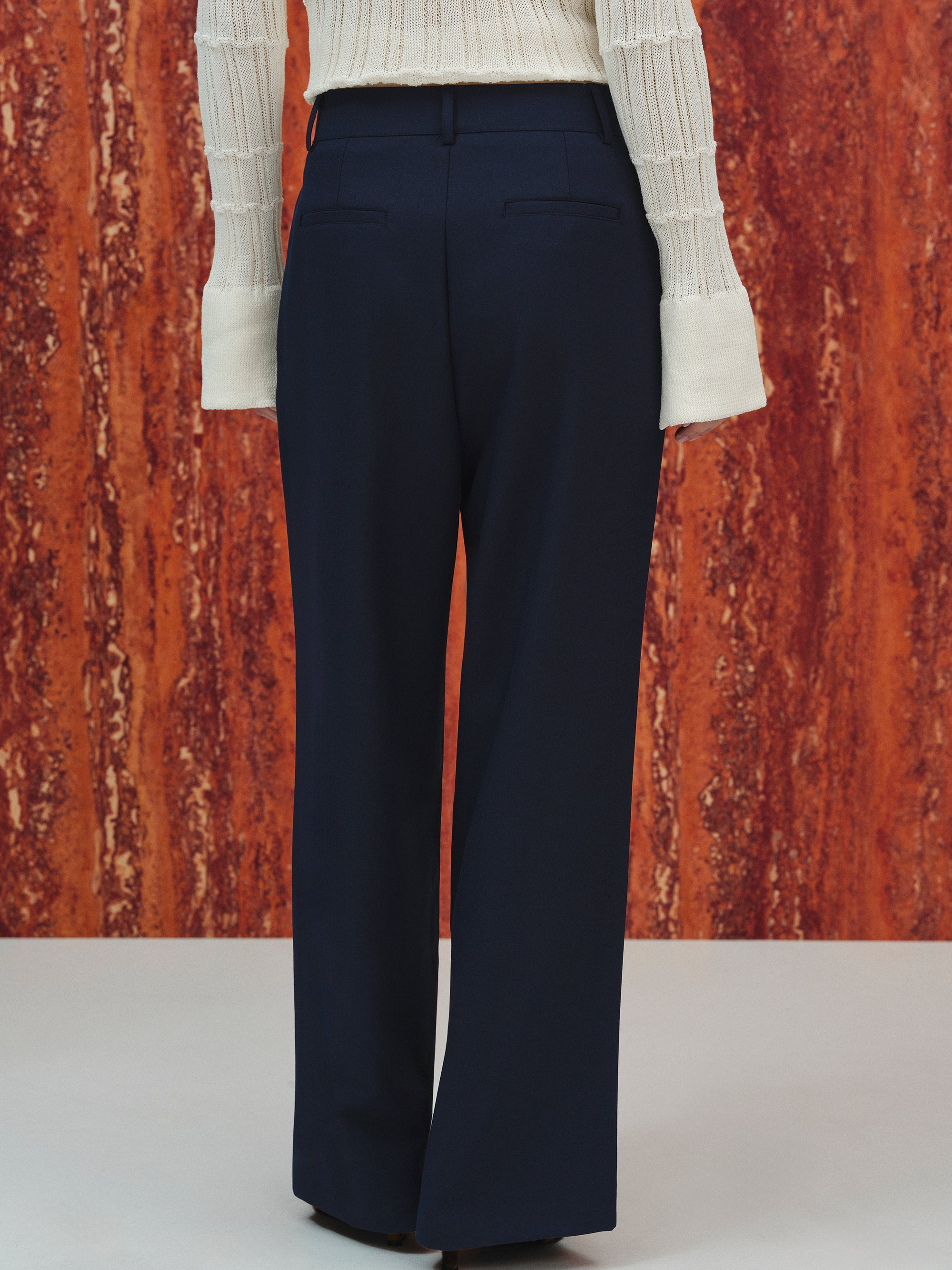 Creased Straight Trousers, Navy