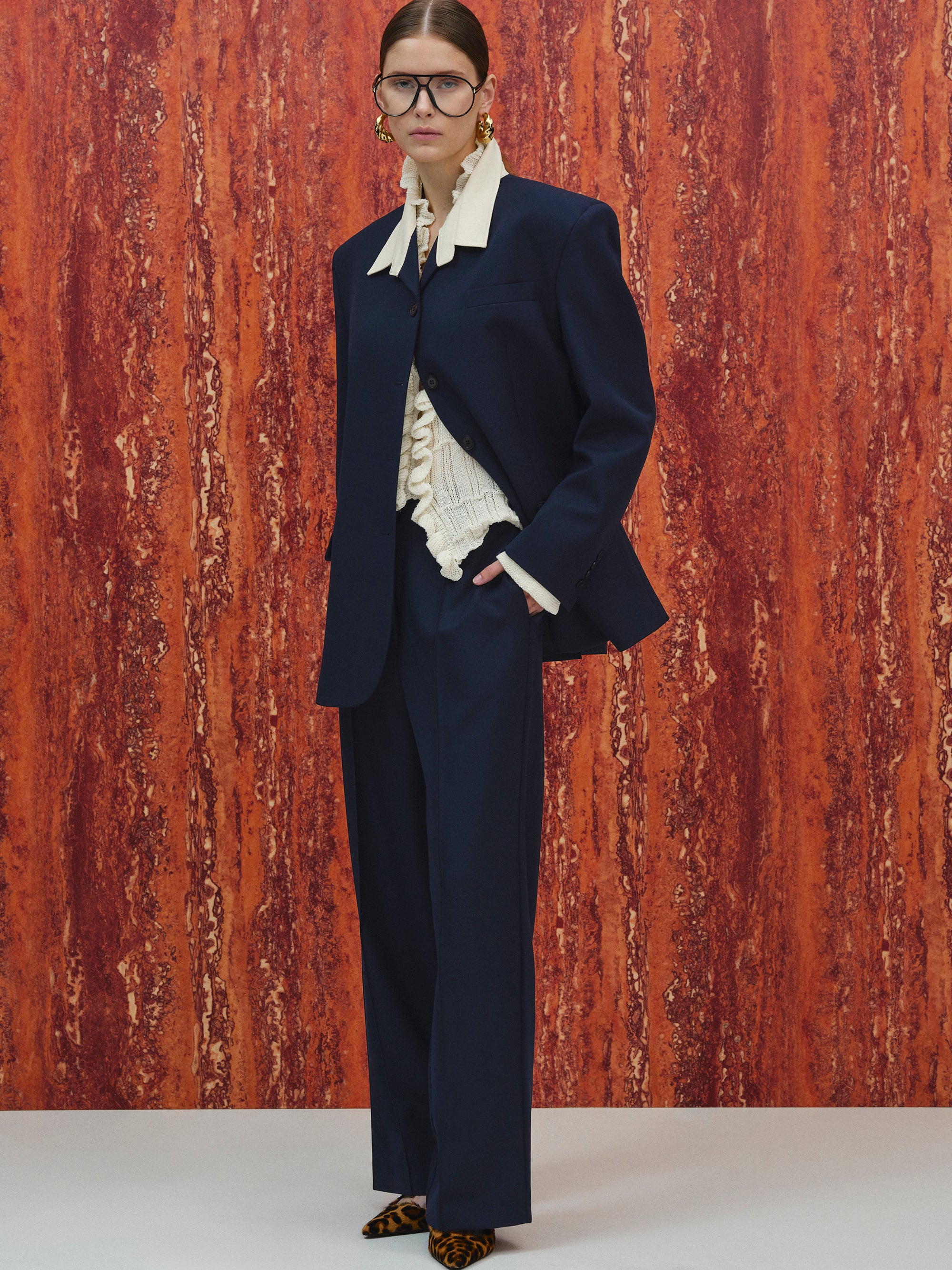 Creased Straight Trousers, Navy