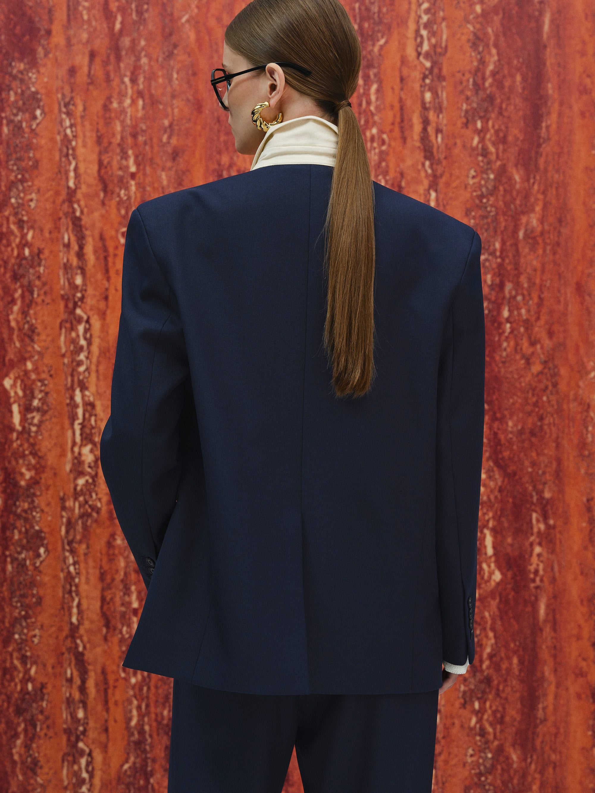 Shirt Collar Blazer, Navy Melange