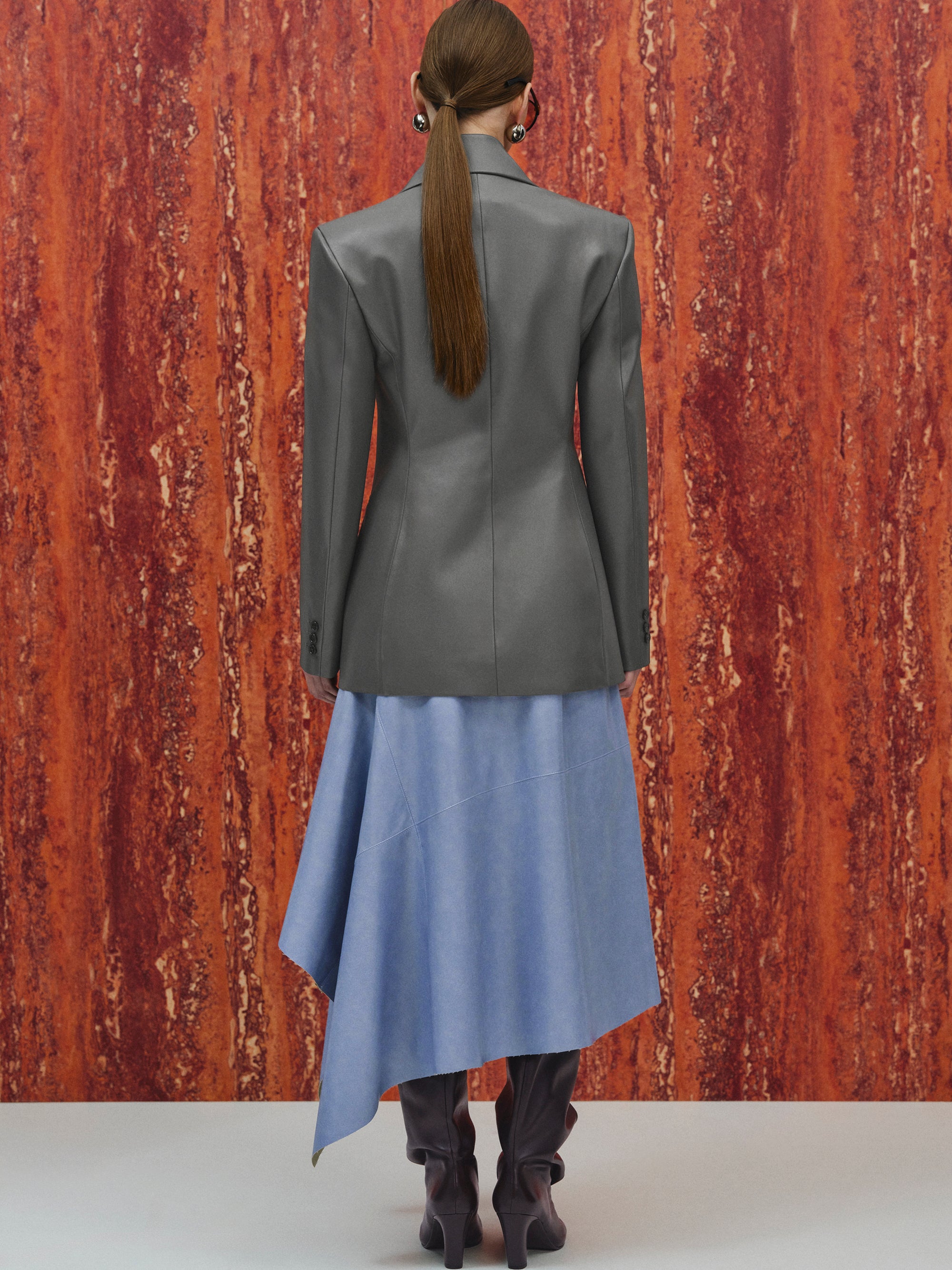 Nangy Faux-Leather Cinched Blazer, Grey