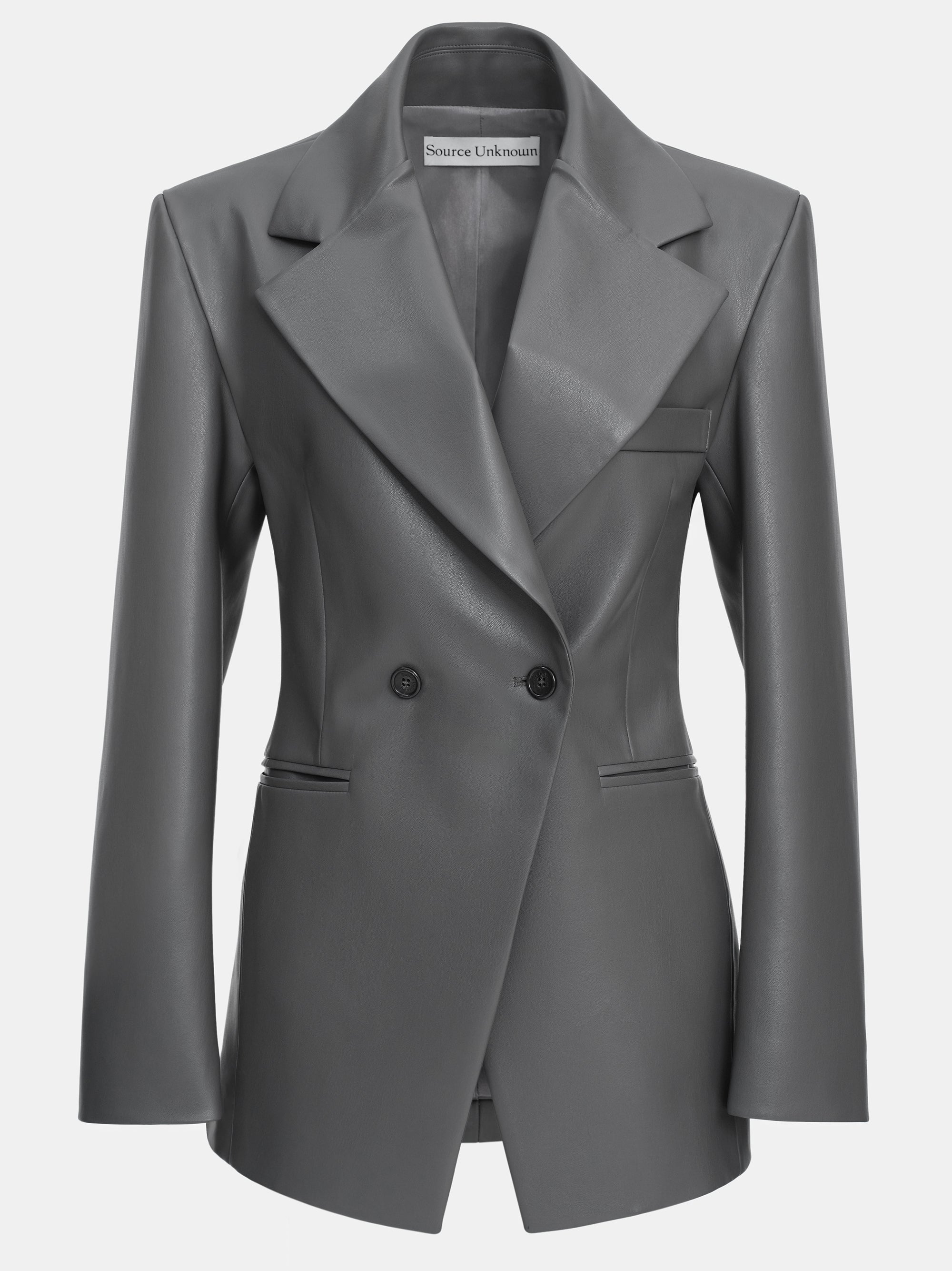 Nangy Faux-Leather Cinched Blazer, Grey