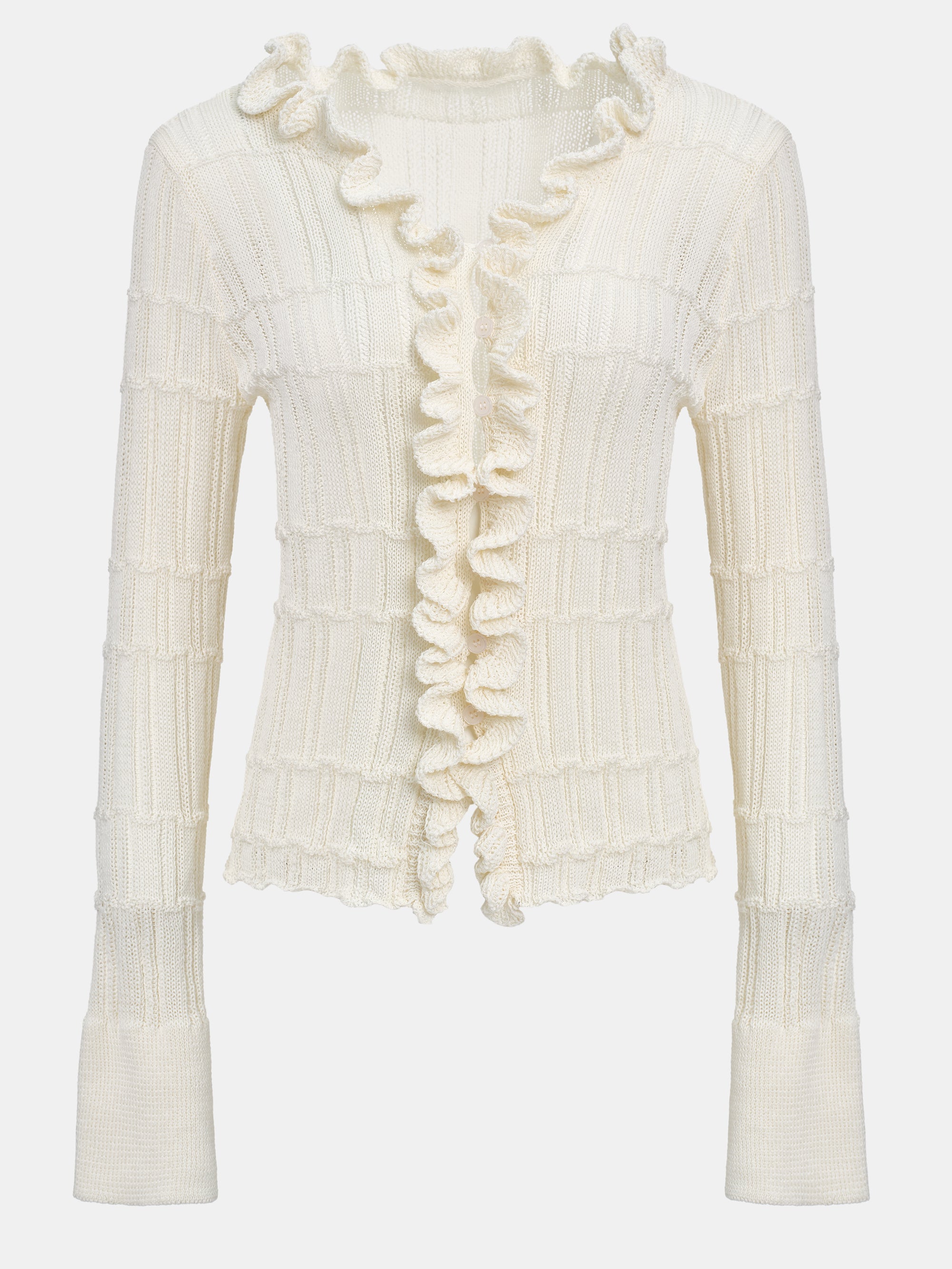 Frilled Knit Cardigan, Ivory