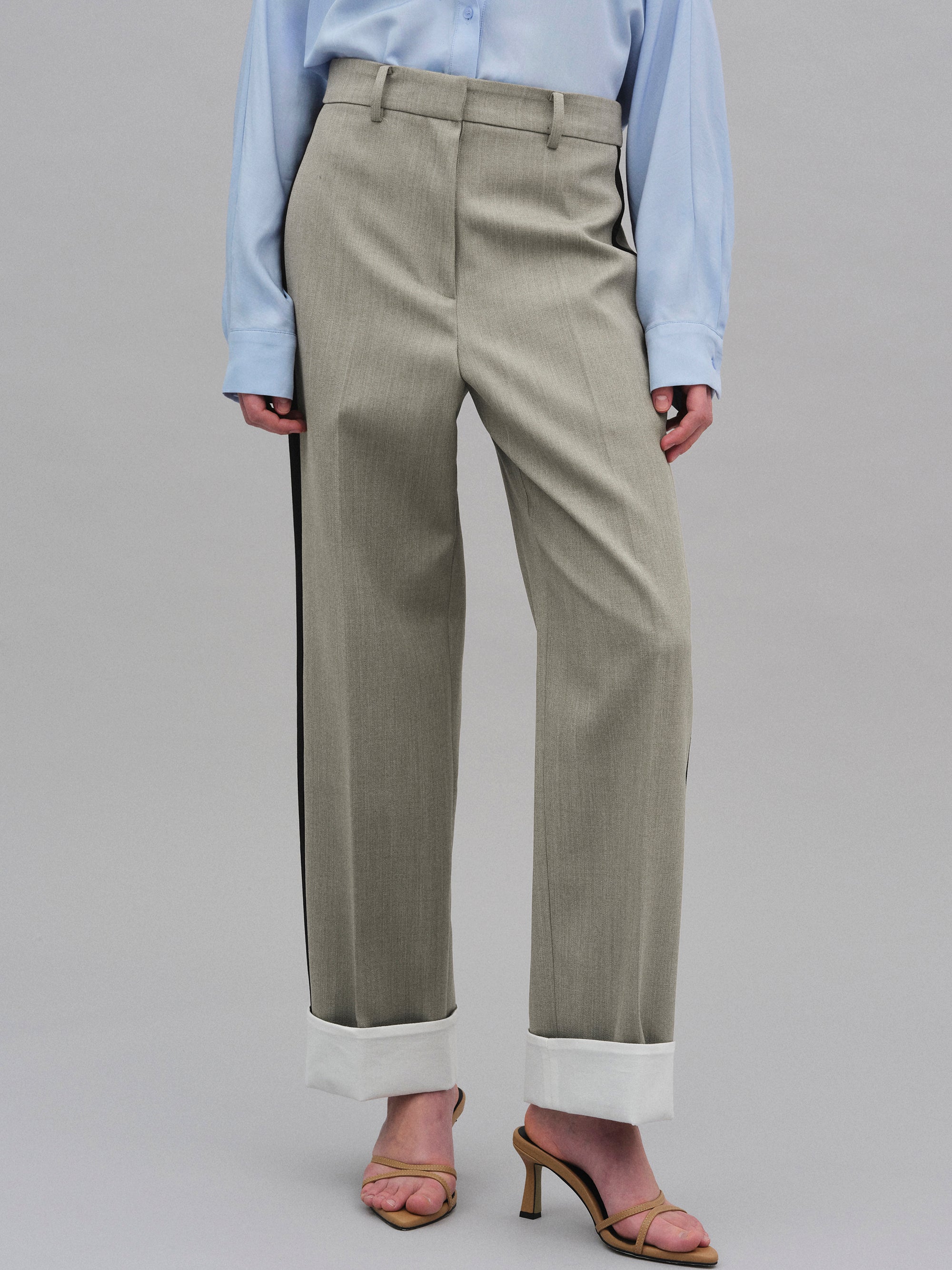 Colorblock Cuffed Trousers, Khaki