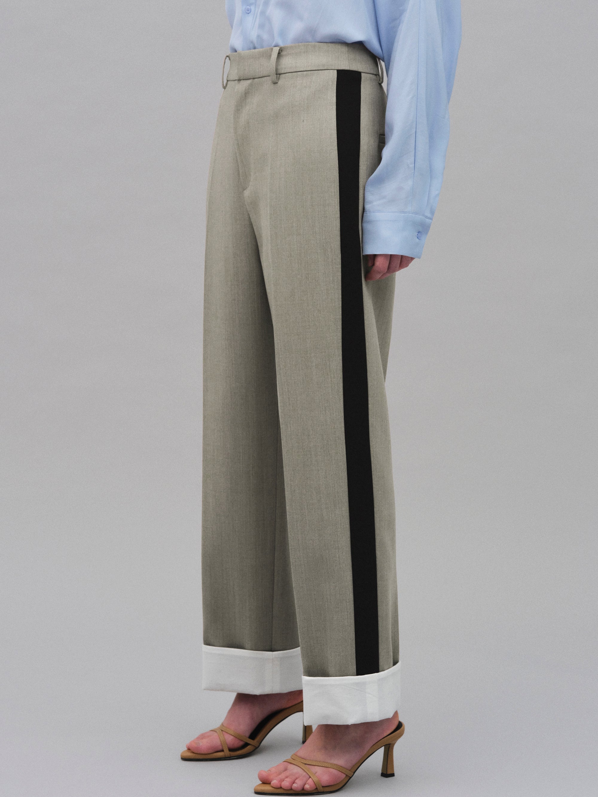 Colorblock Cuffed Trousers, Khaki