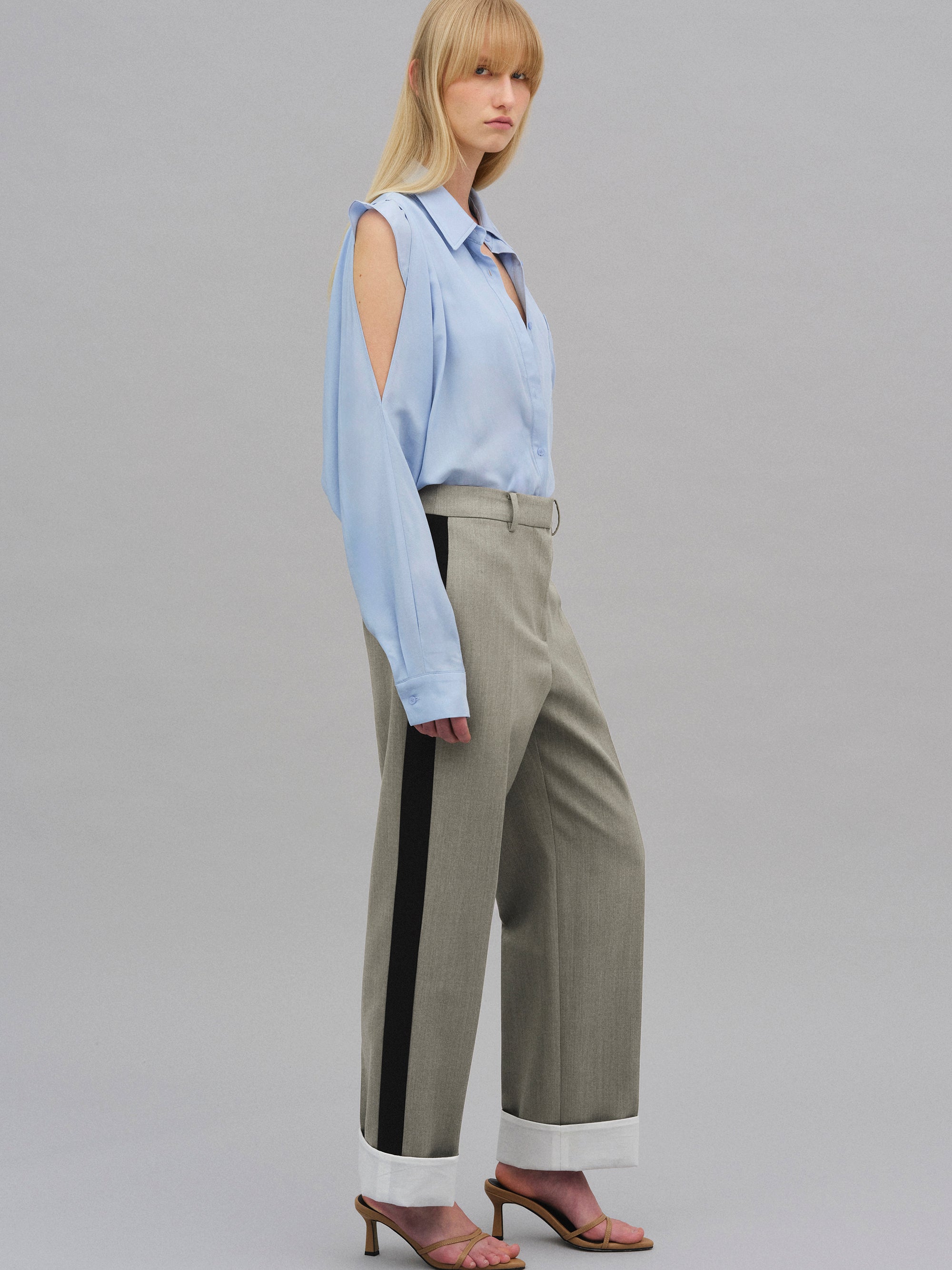 Colorblock Cuffed Trousers, Khaki