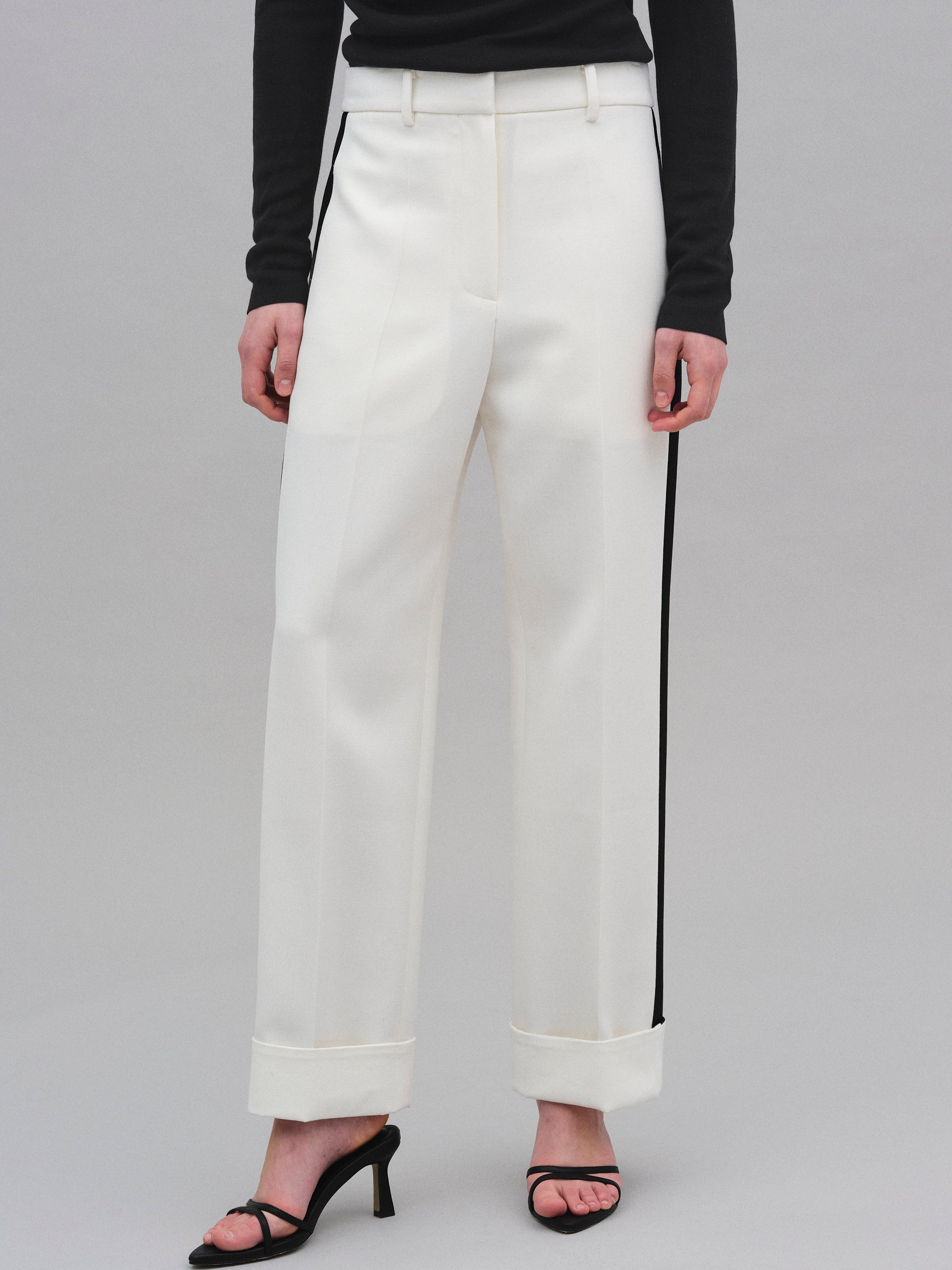 Colorblock Cuffed Trousers, White