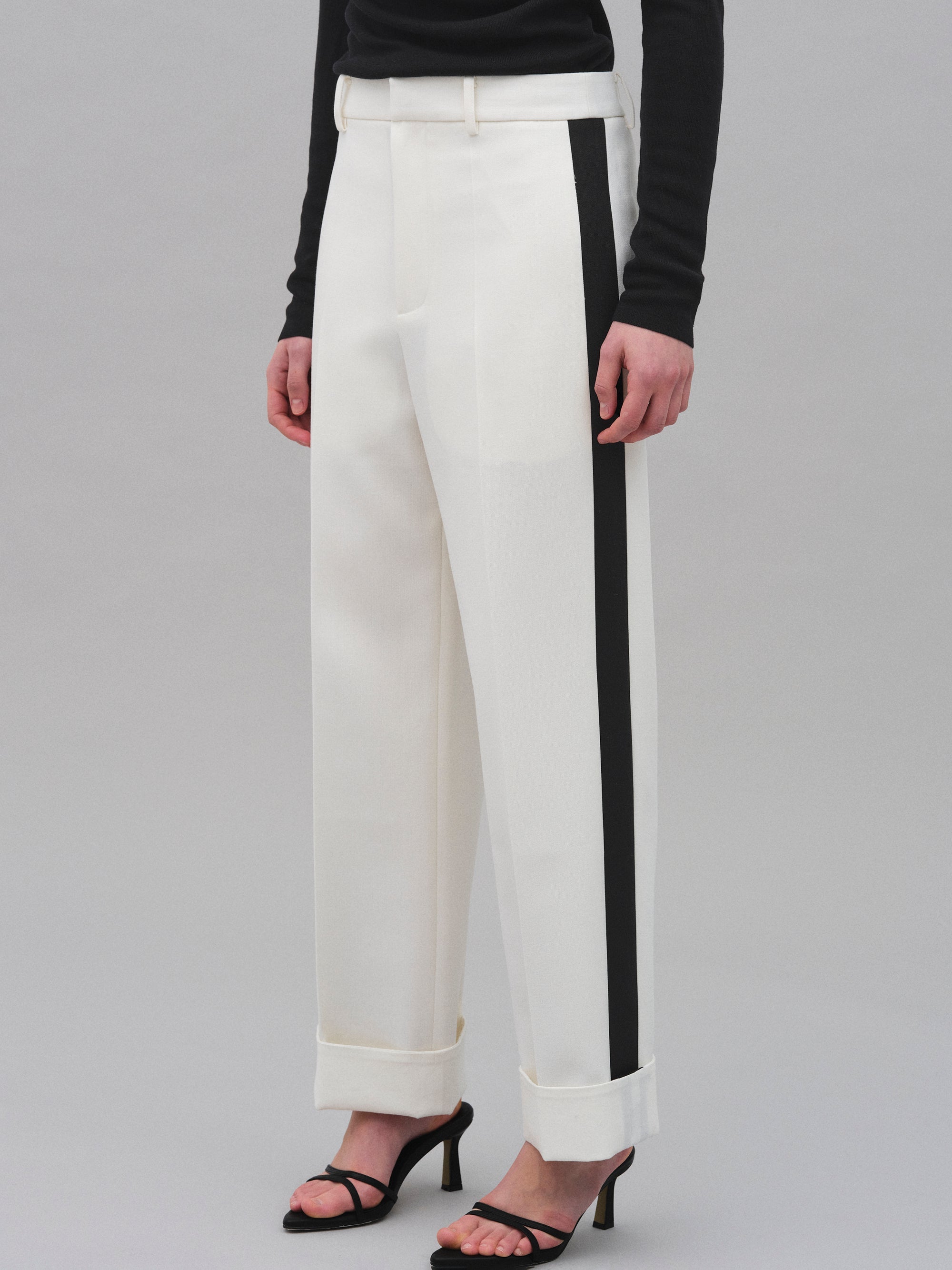 Colorblock Cuffed Trousers, White