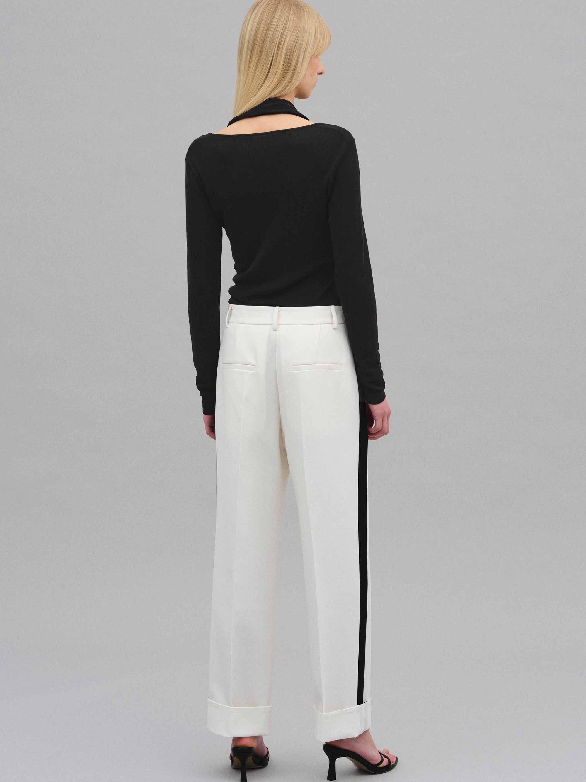 Colorblock Cuffed Trousers, White
