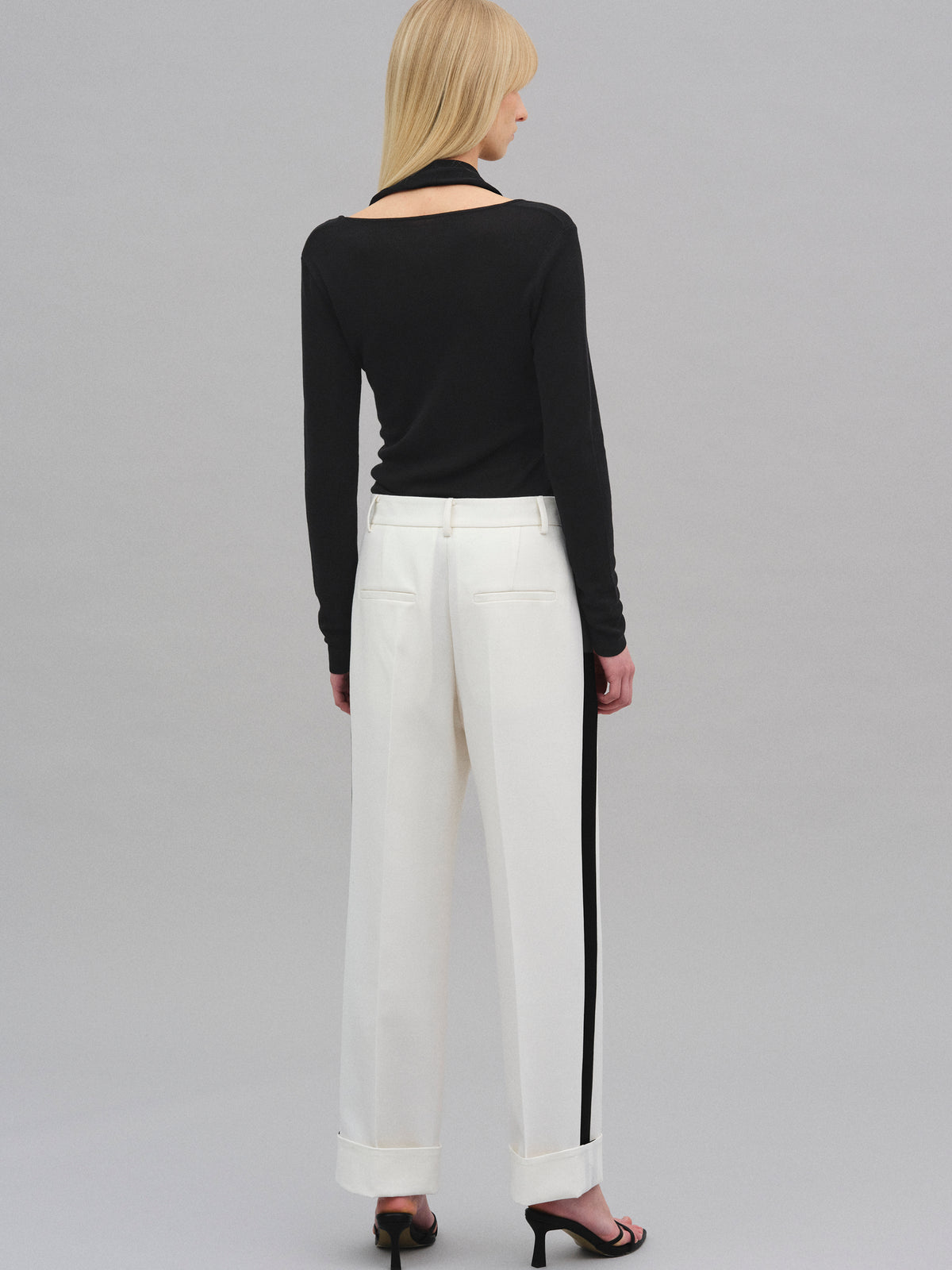 Linda Colorblock Cuffed Trousers, White