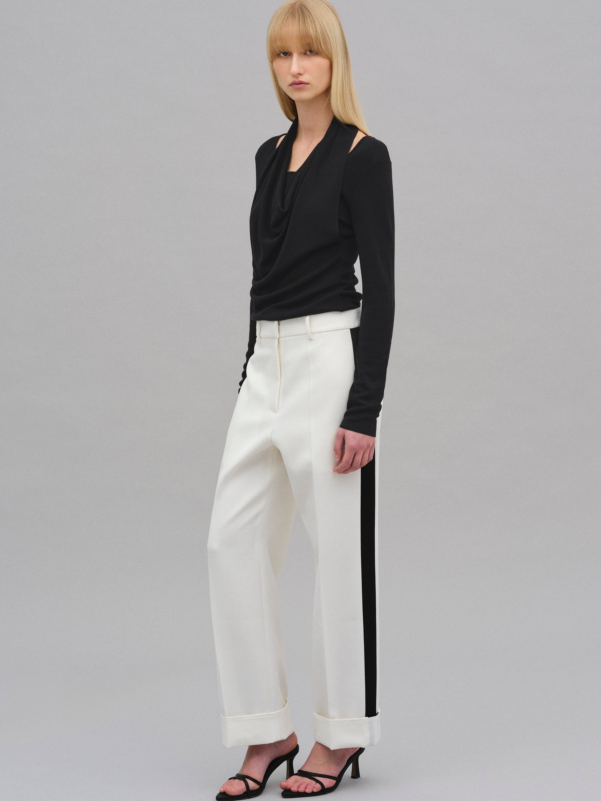 Colorblock Cuffed Trousers, White