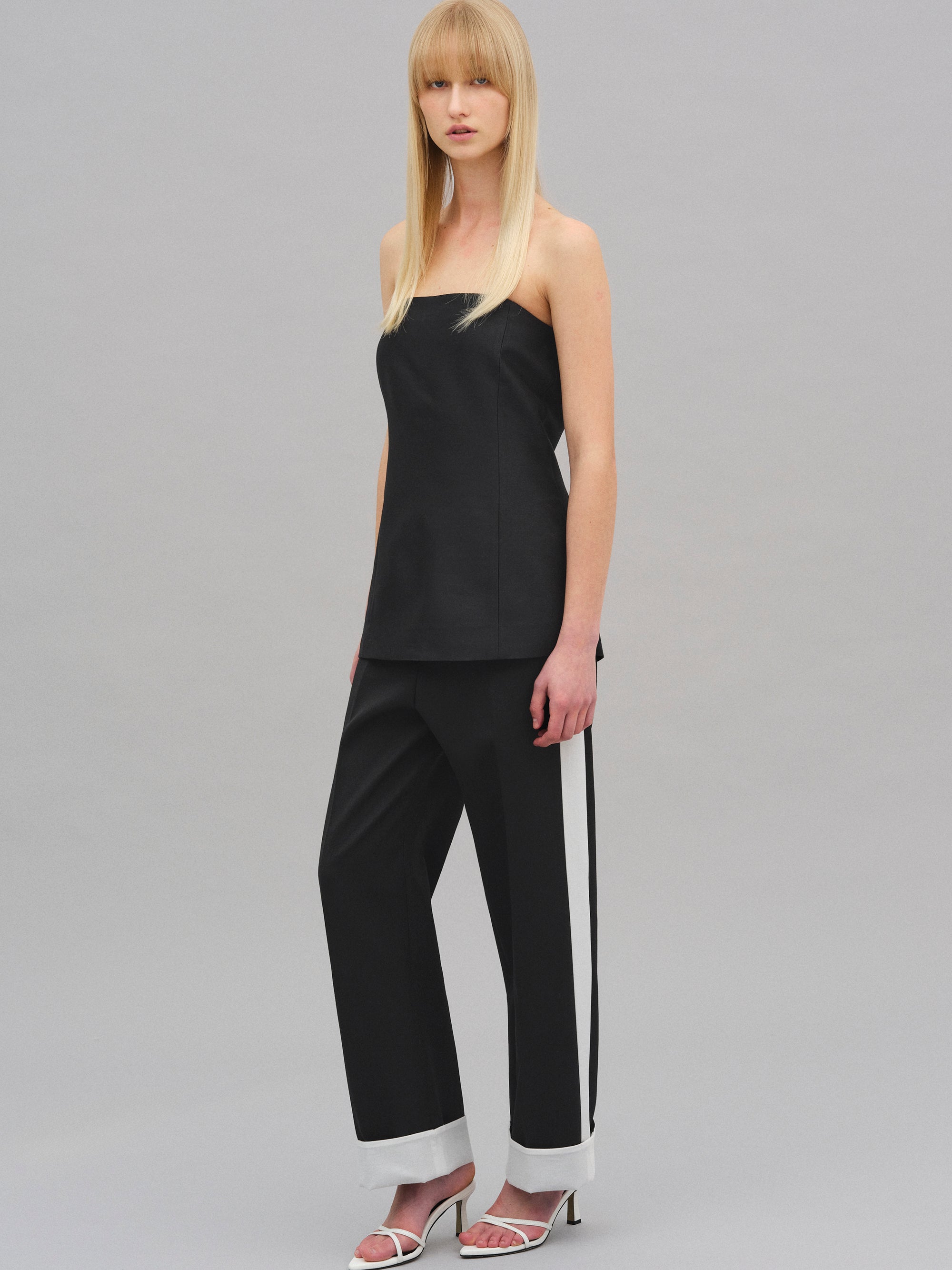Colorblock Cuffed Trousers, Black