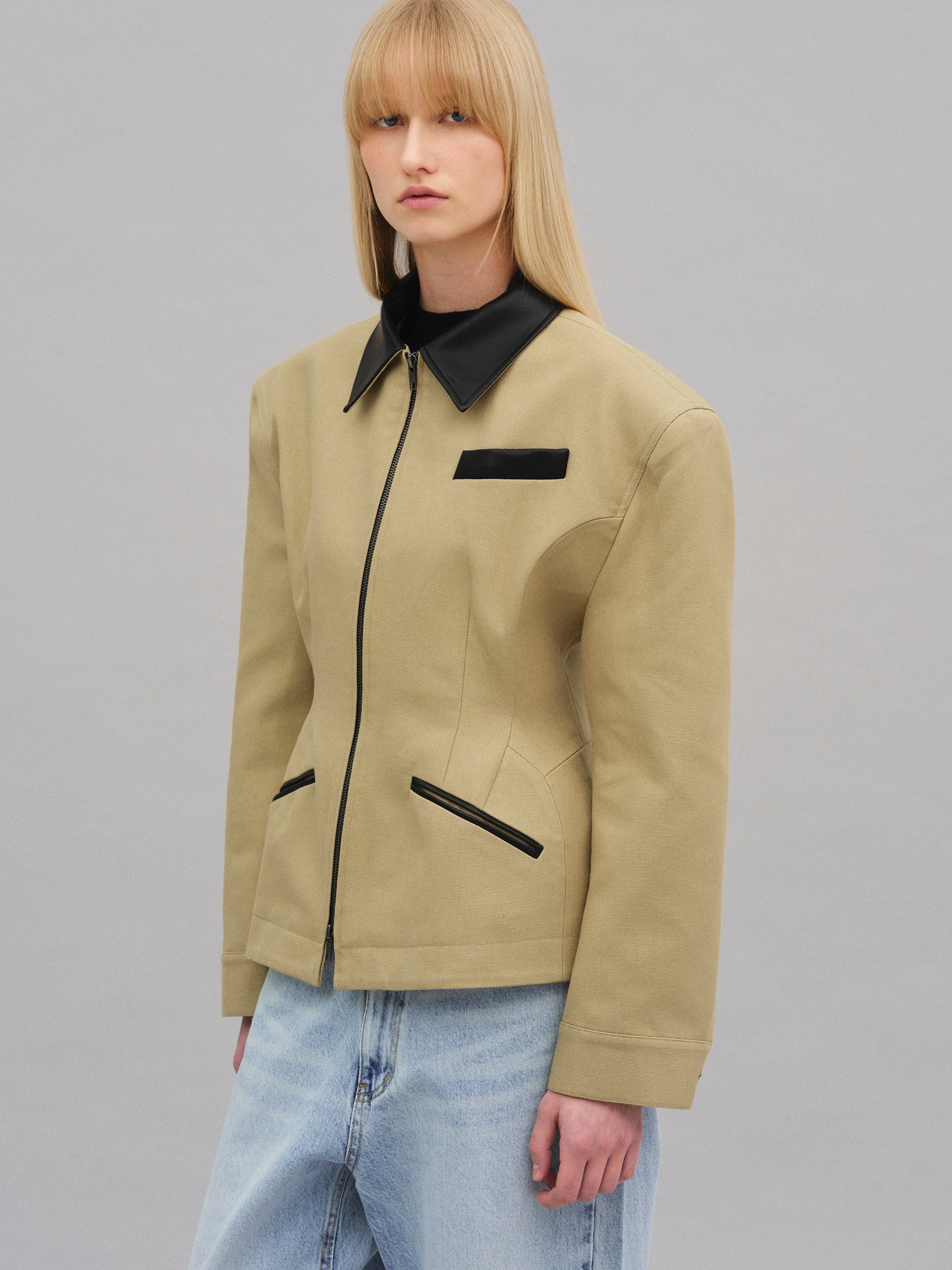 Hourglass Canvas Work Jacket, Beige