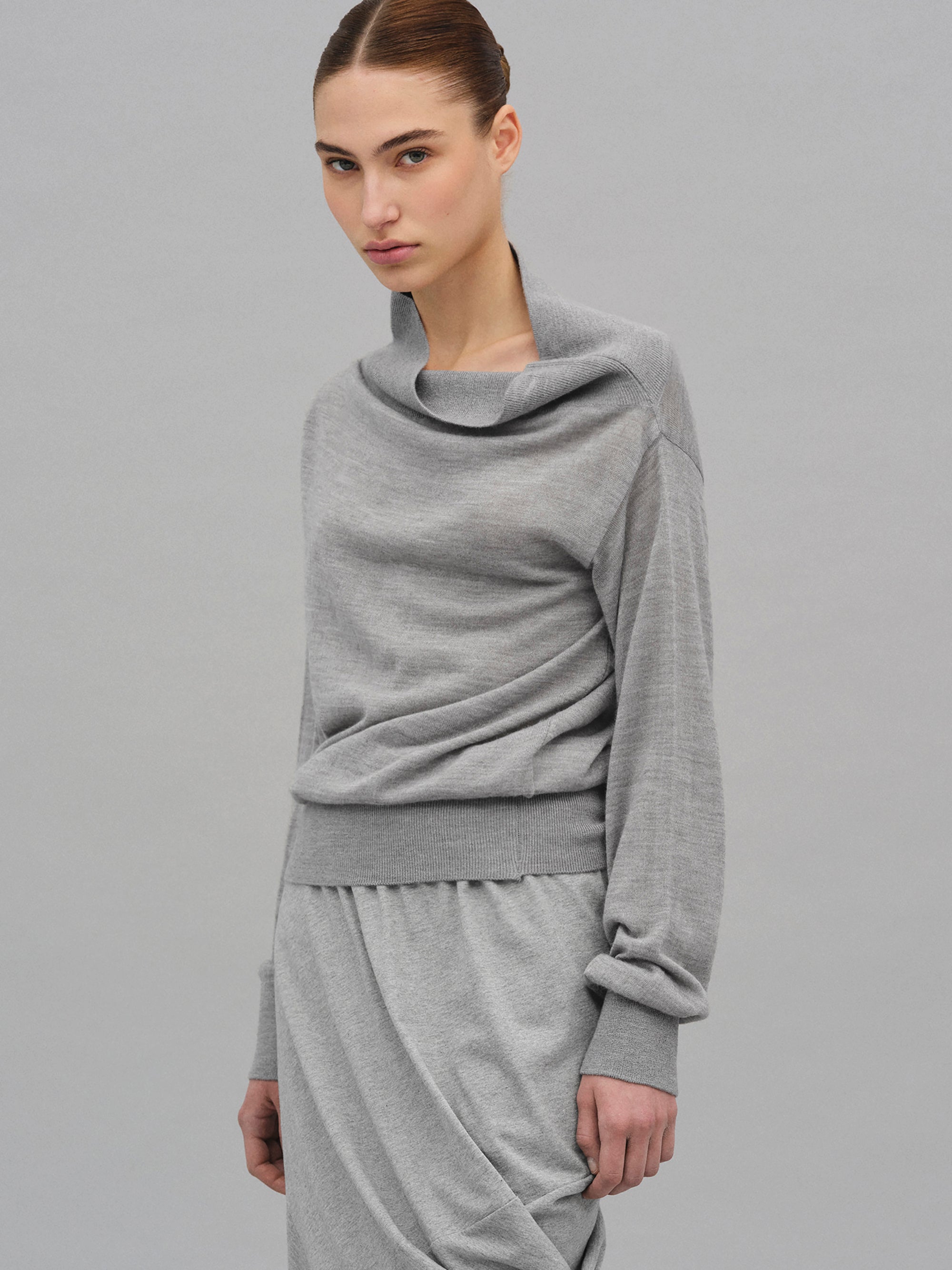 Cowl-Neck Pullover, Grey