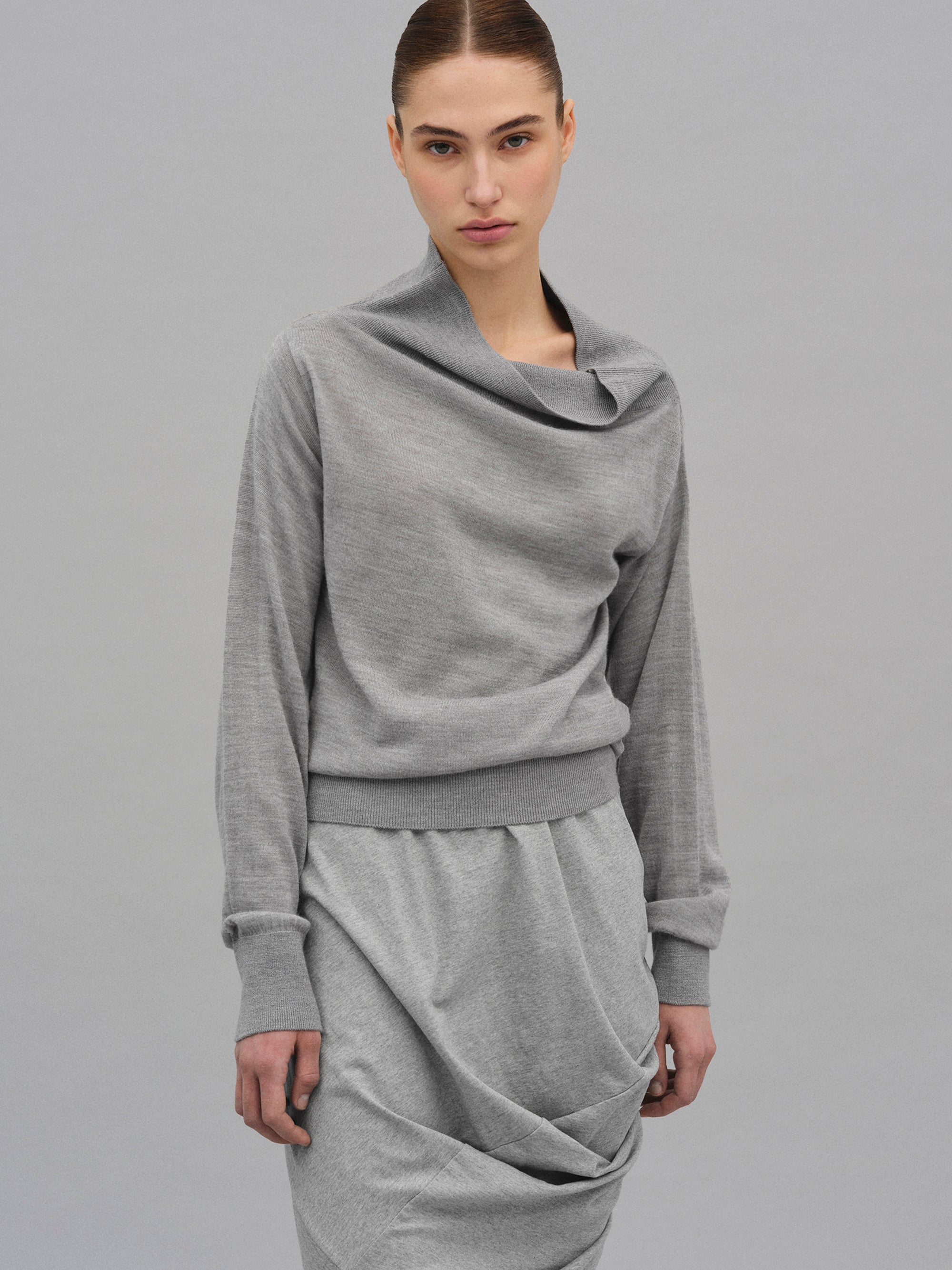 Cowl-Neck Pullover, Grey