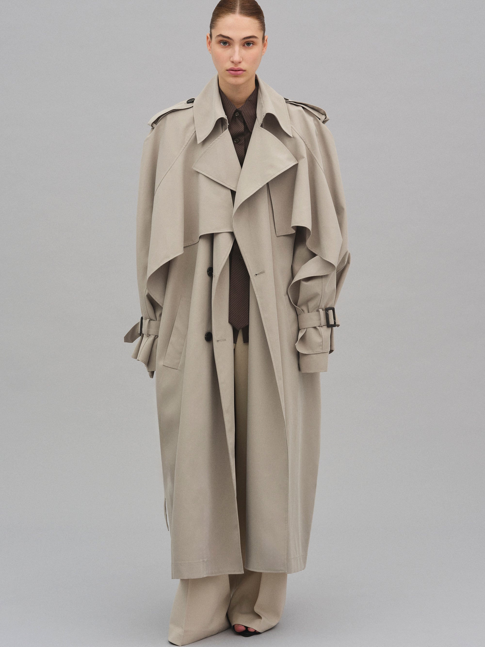Caped Trench Coat, Beige – SourceUnknown