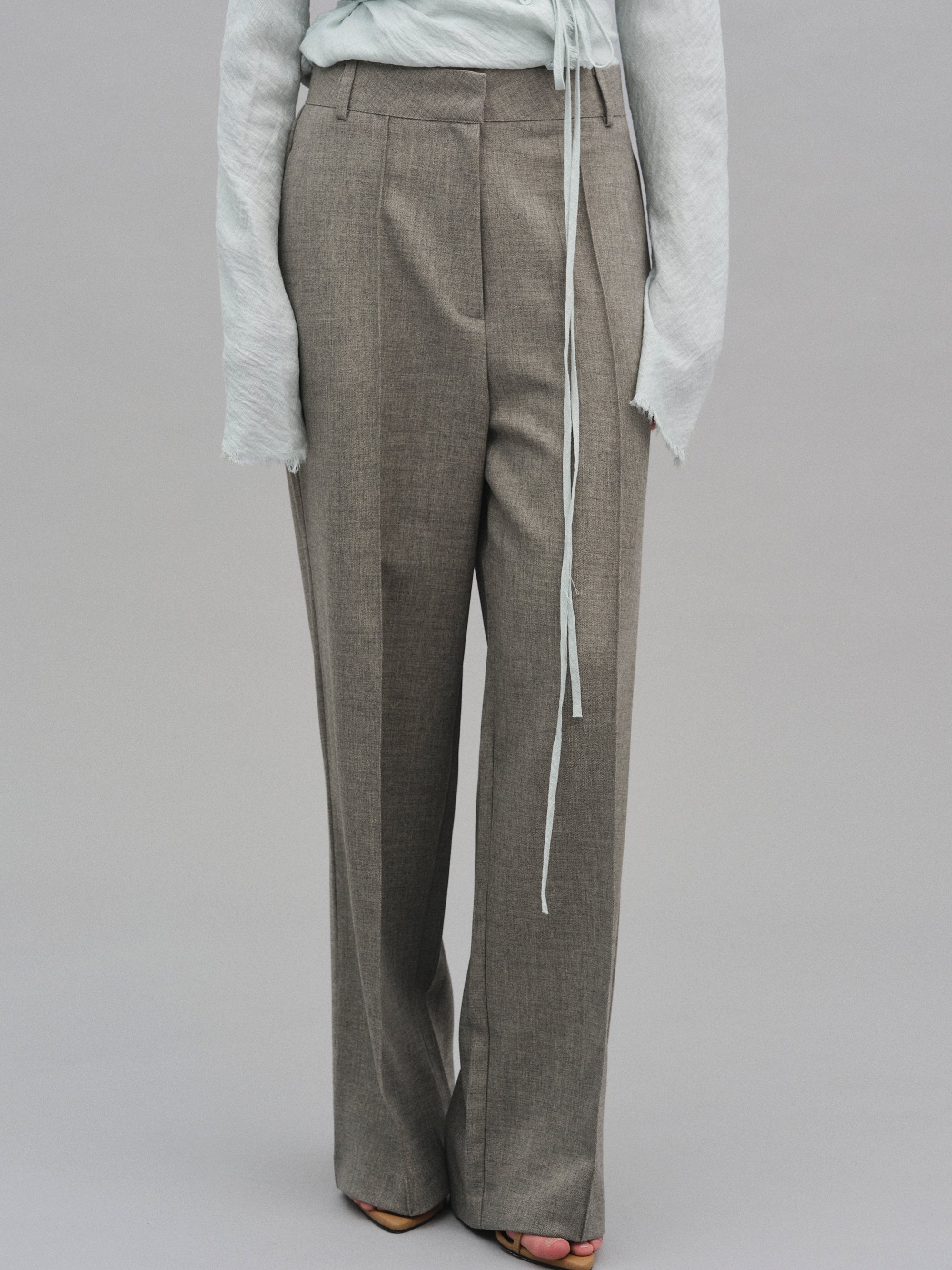 Creased Melange Trousers, Khaki