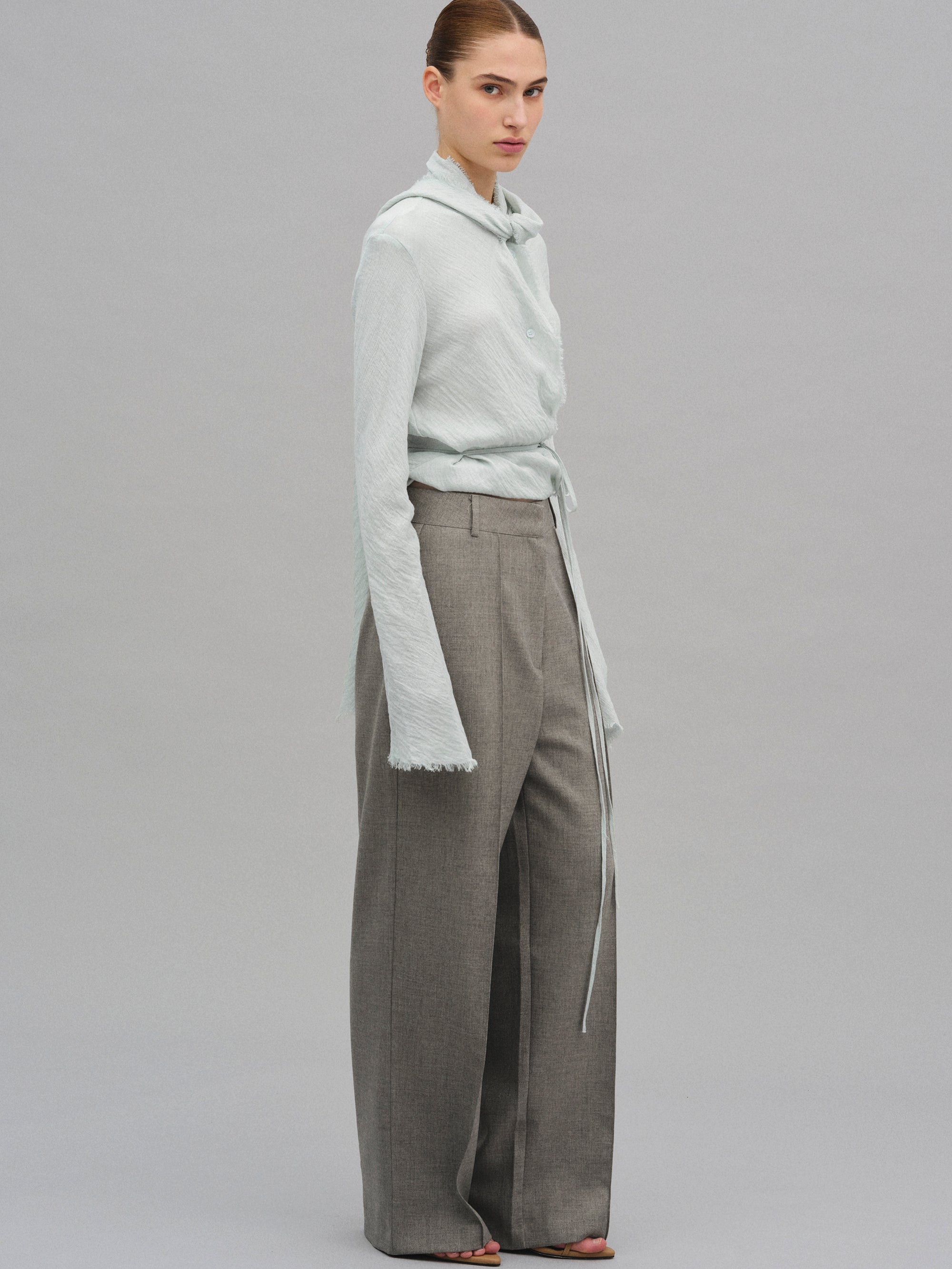 Creased Melange Trousers, Khaki
