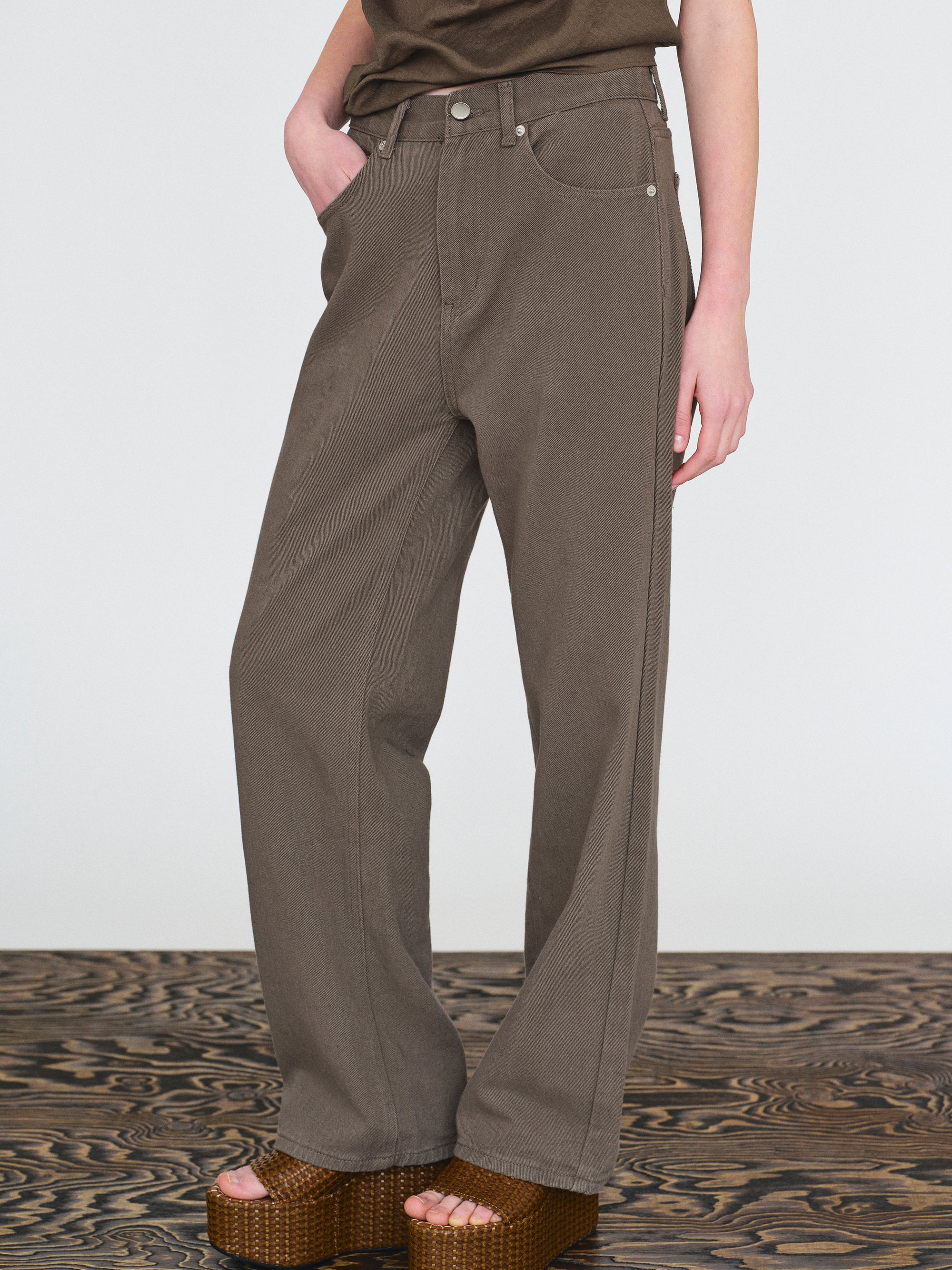 Straight Cotton Pants, Mud