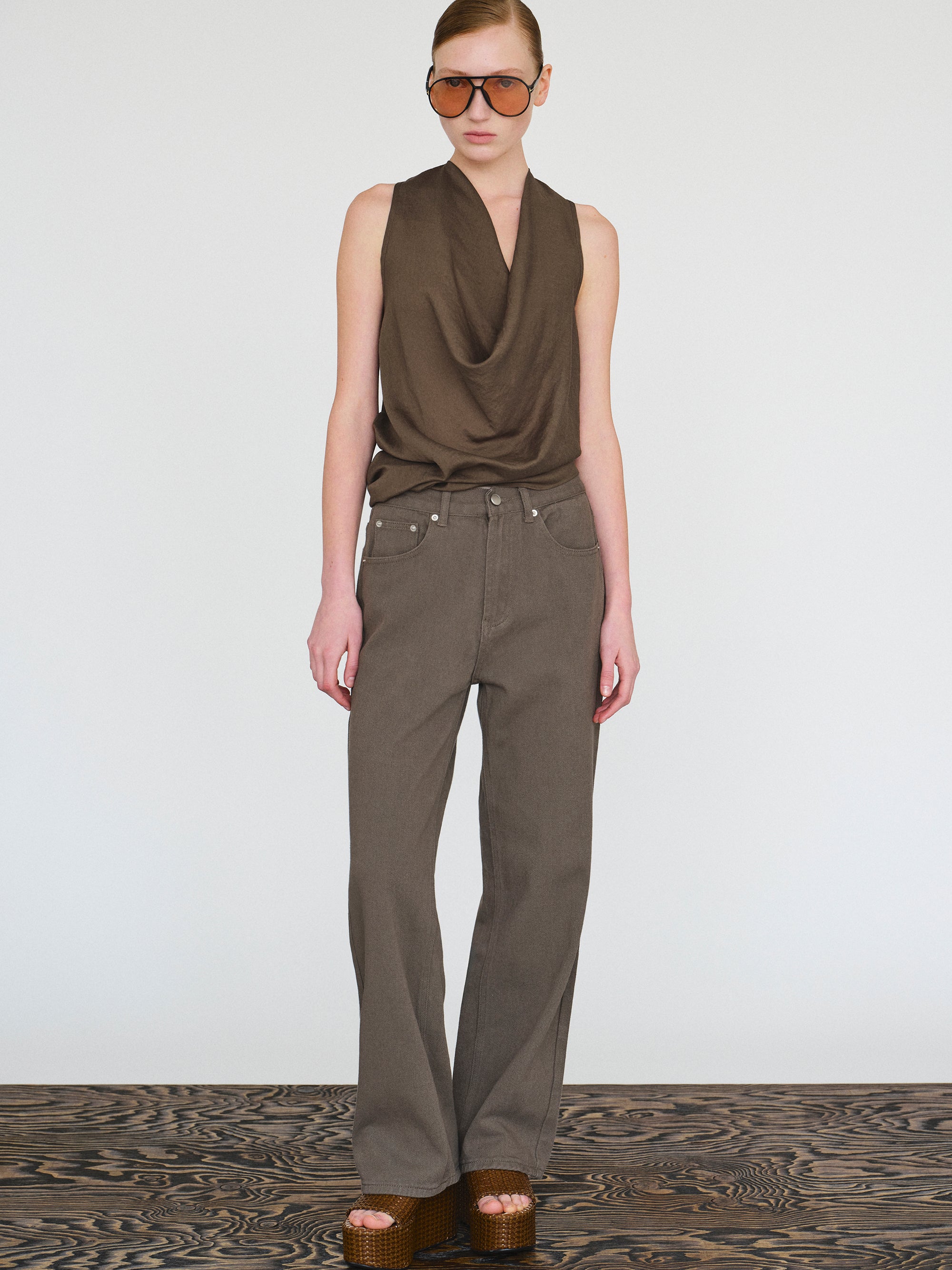 Straight Cotton Pants, Mud