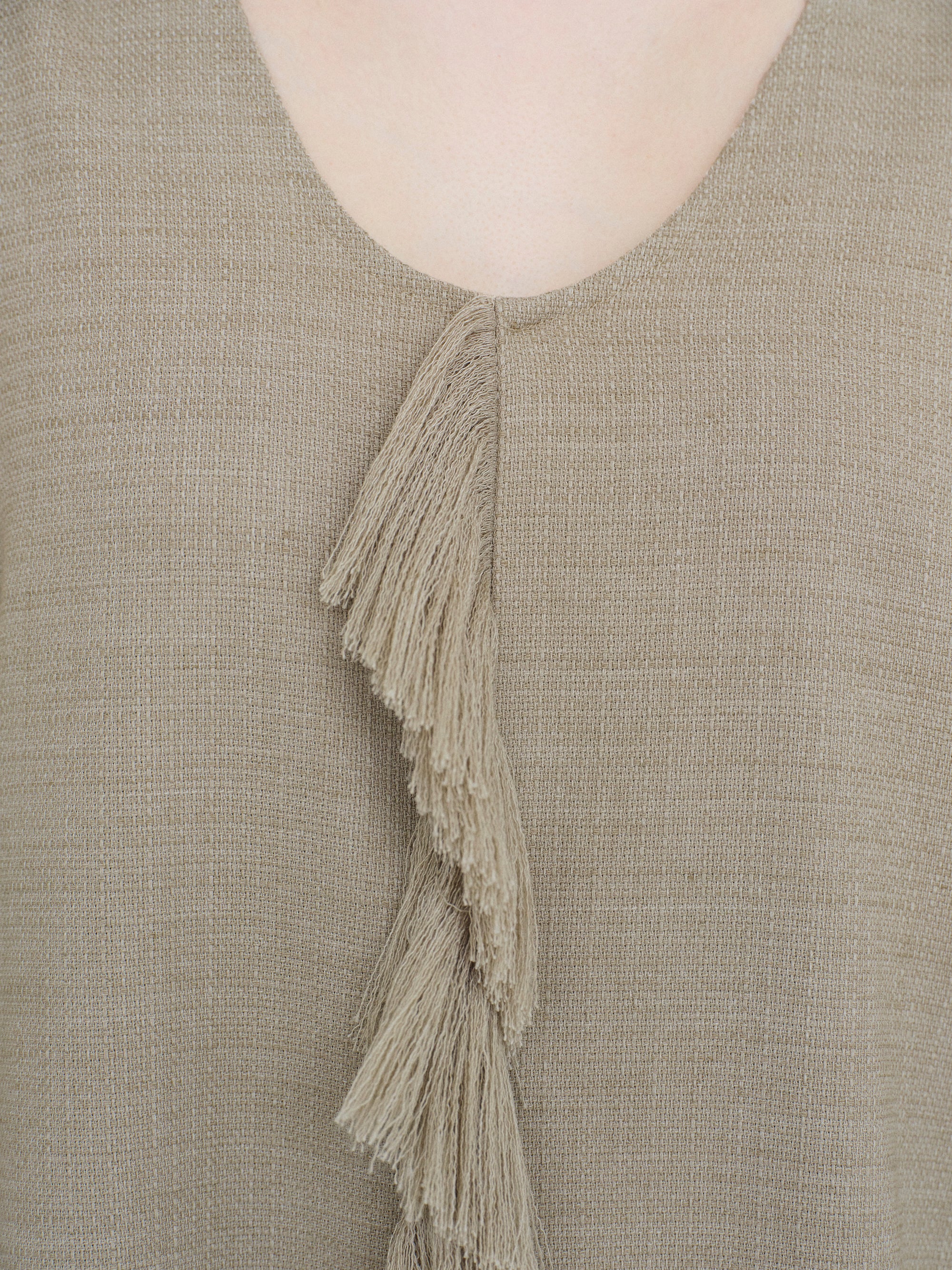 Fringed Slub Linen Dress, Natural
