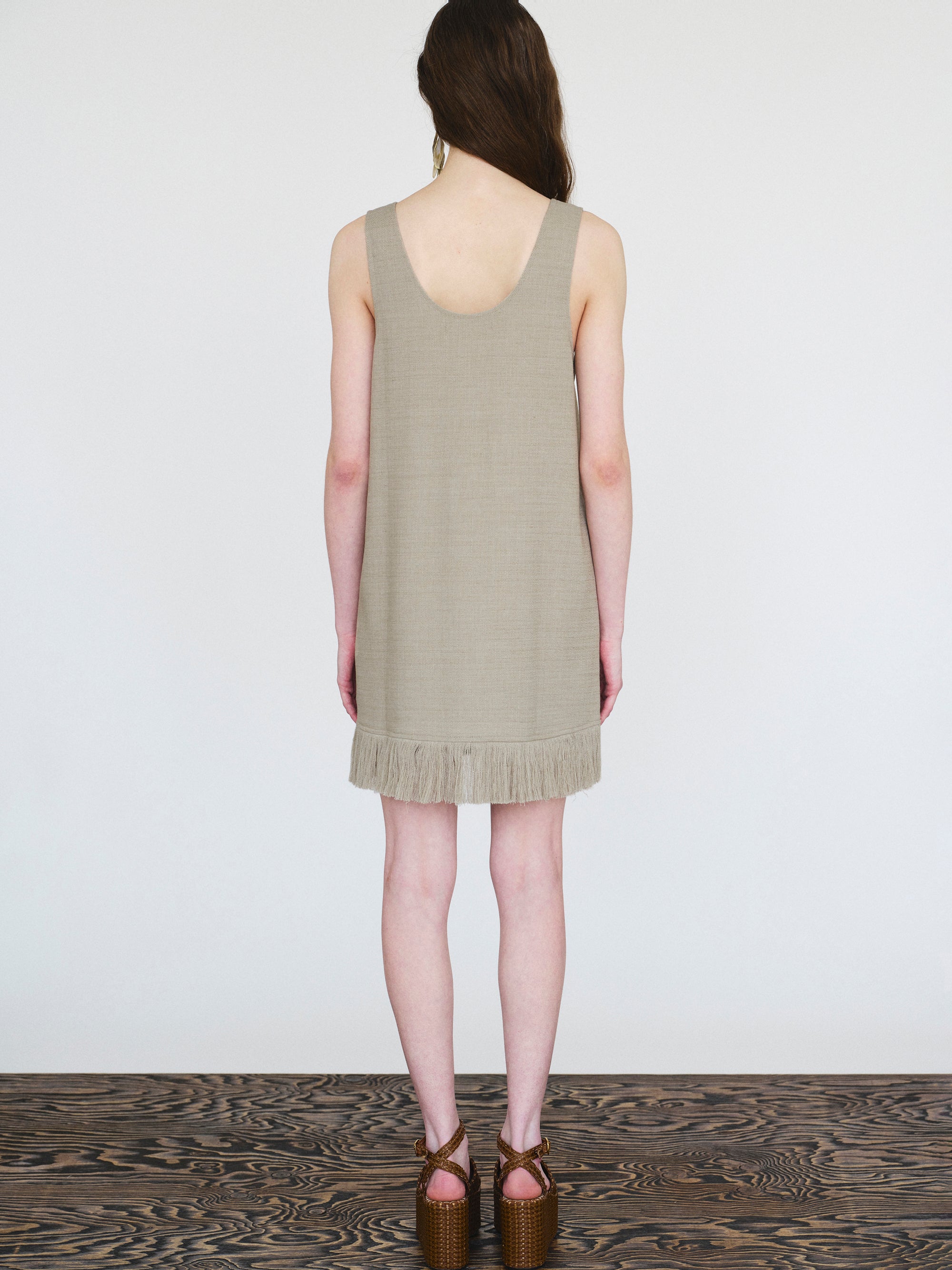 Fringed Slub Linen Dress, Natural