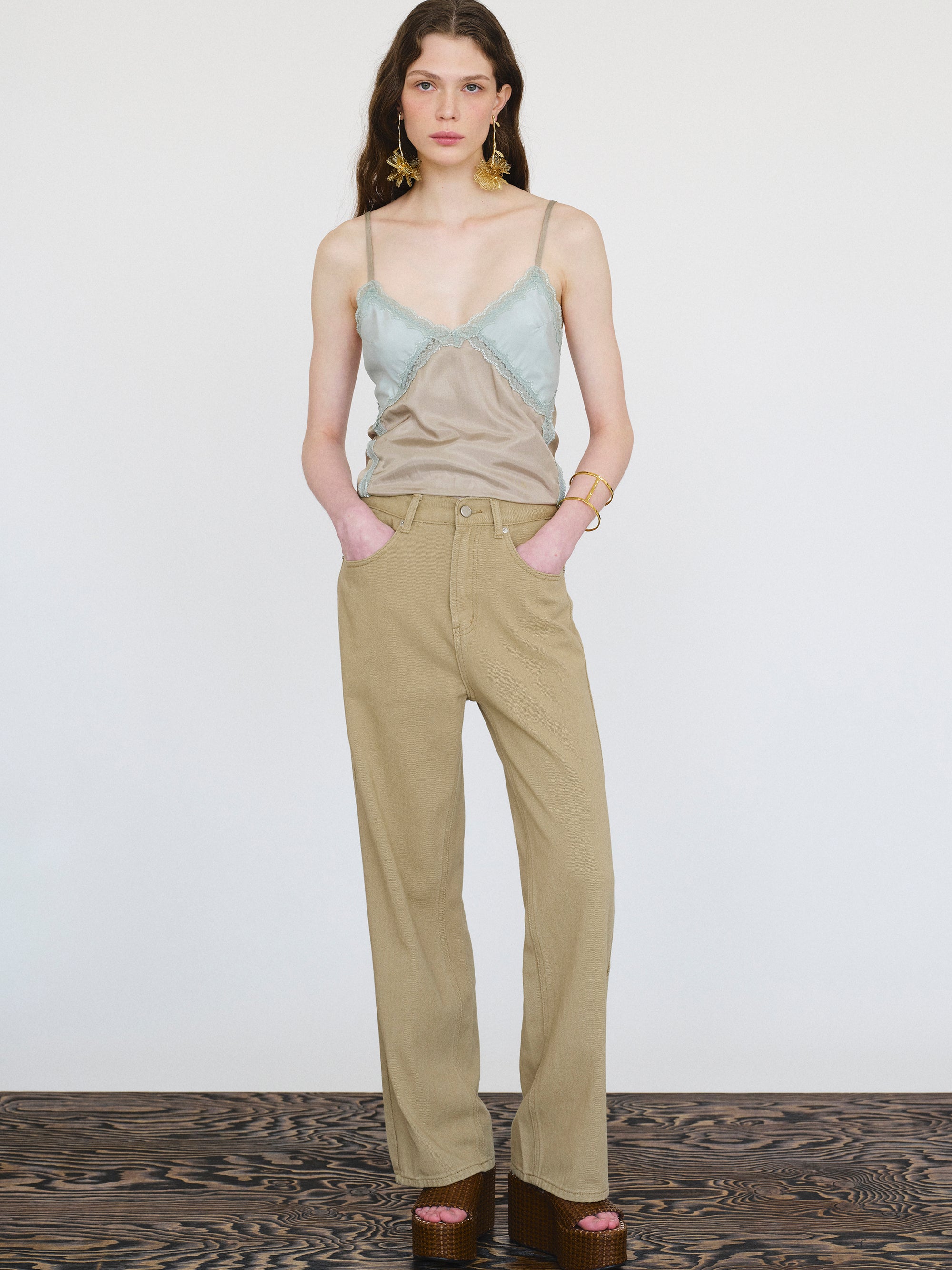 Straight Cotton Pants, Sand
