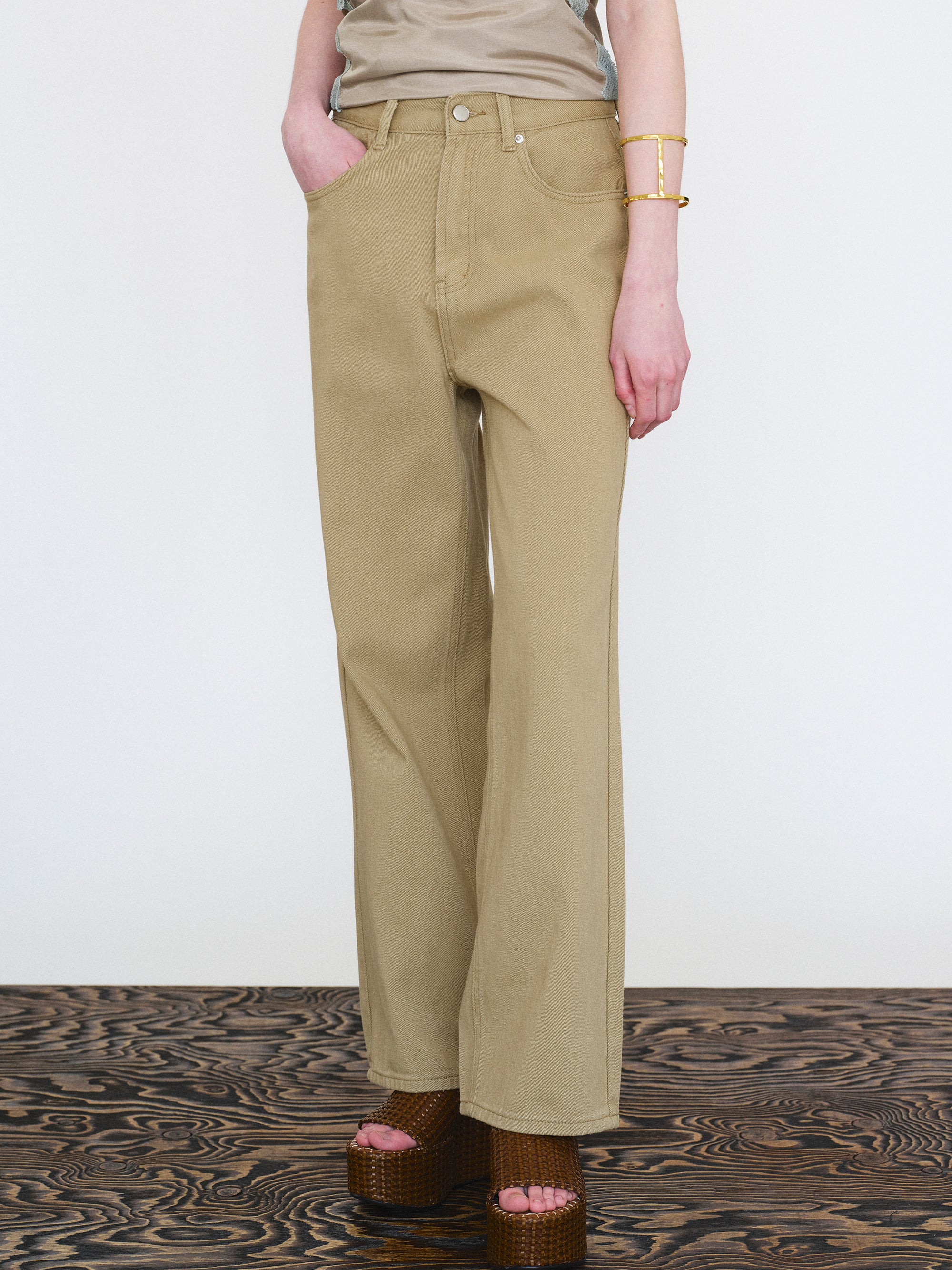 Straight Cotton Pants, Sand