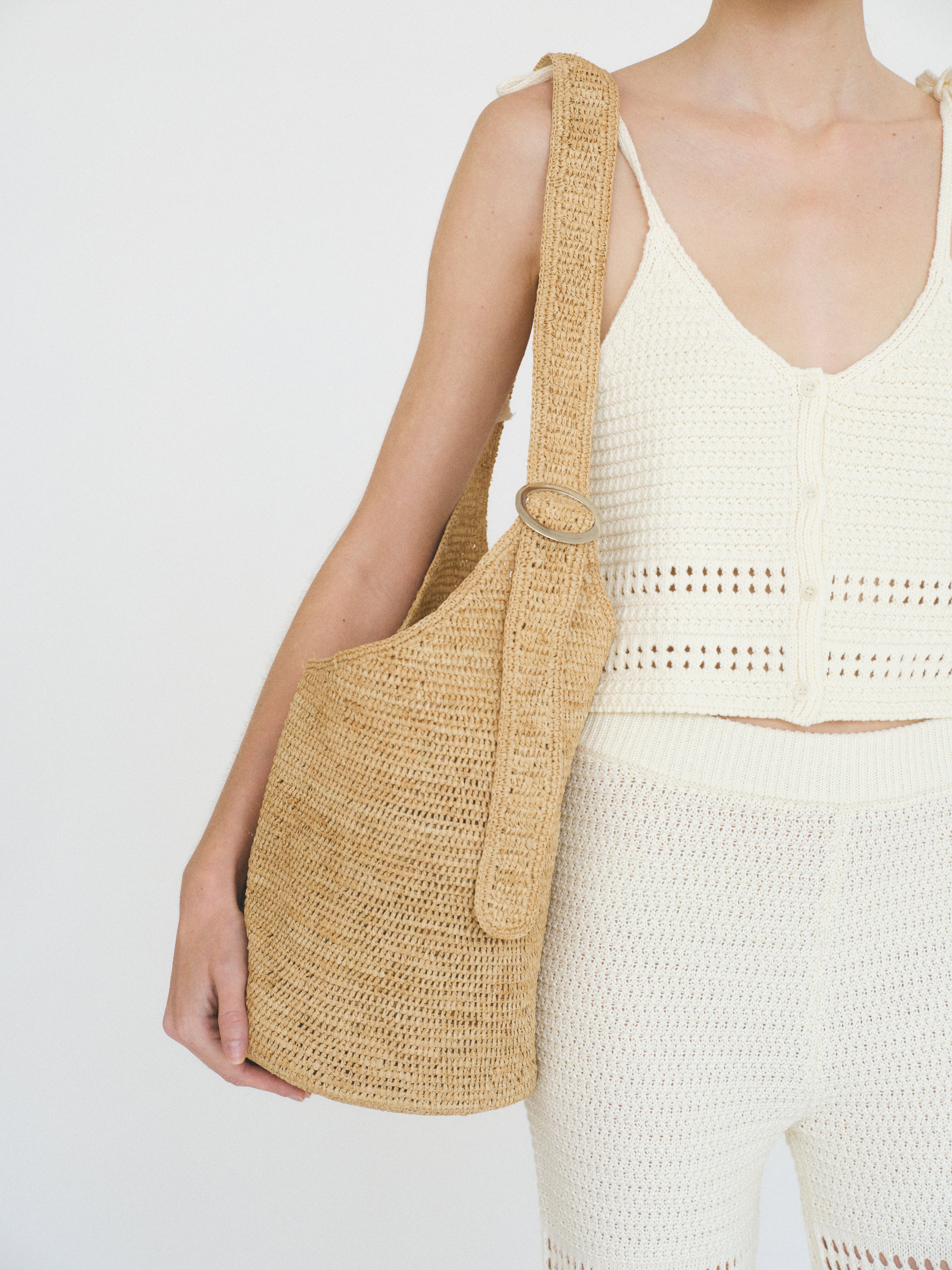 Raffia Bucket Bag, Natural
