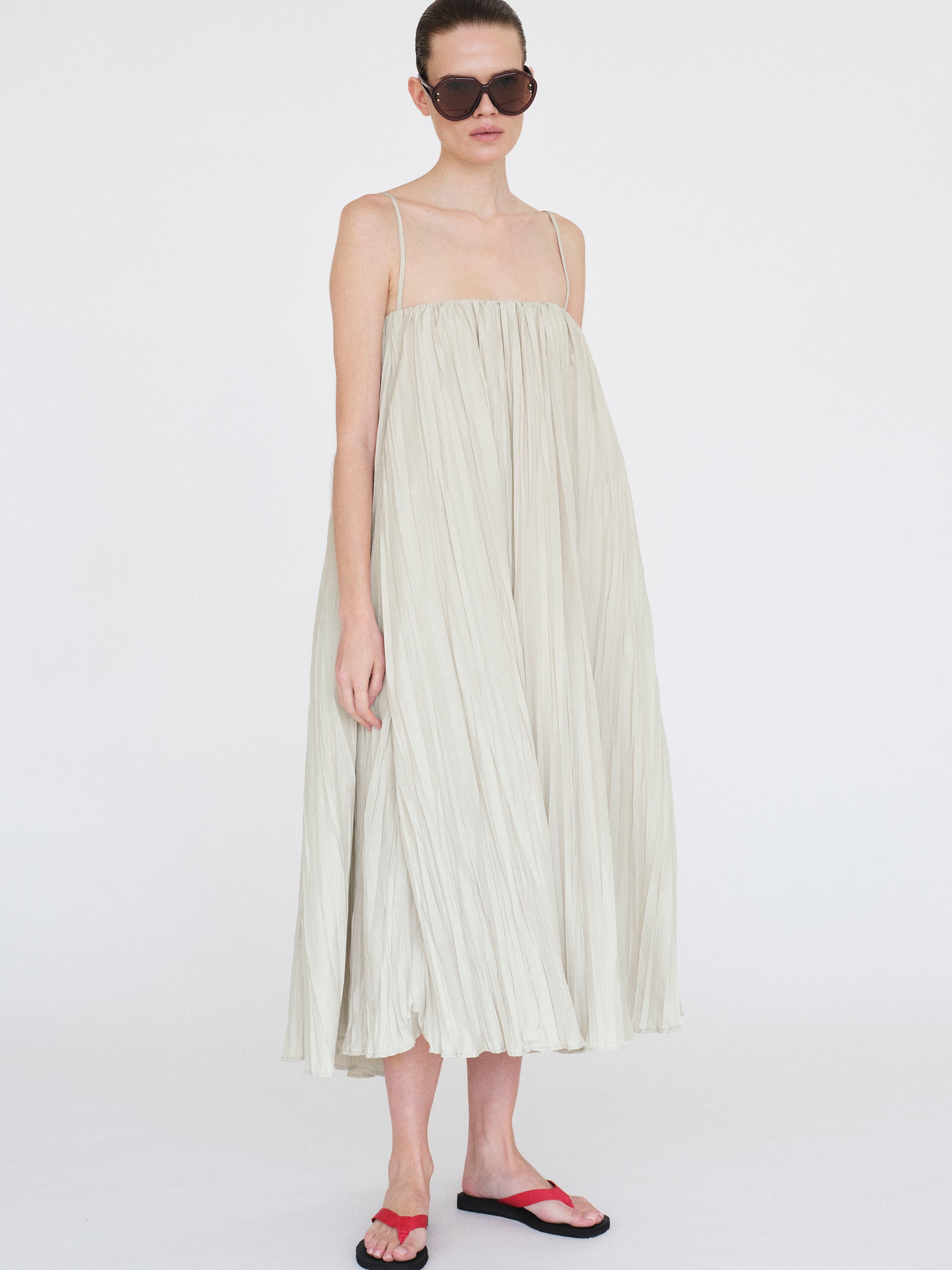 Pleated Camisole Dress, Alabaster