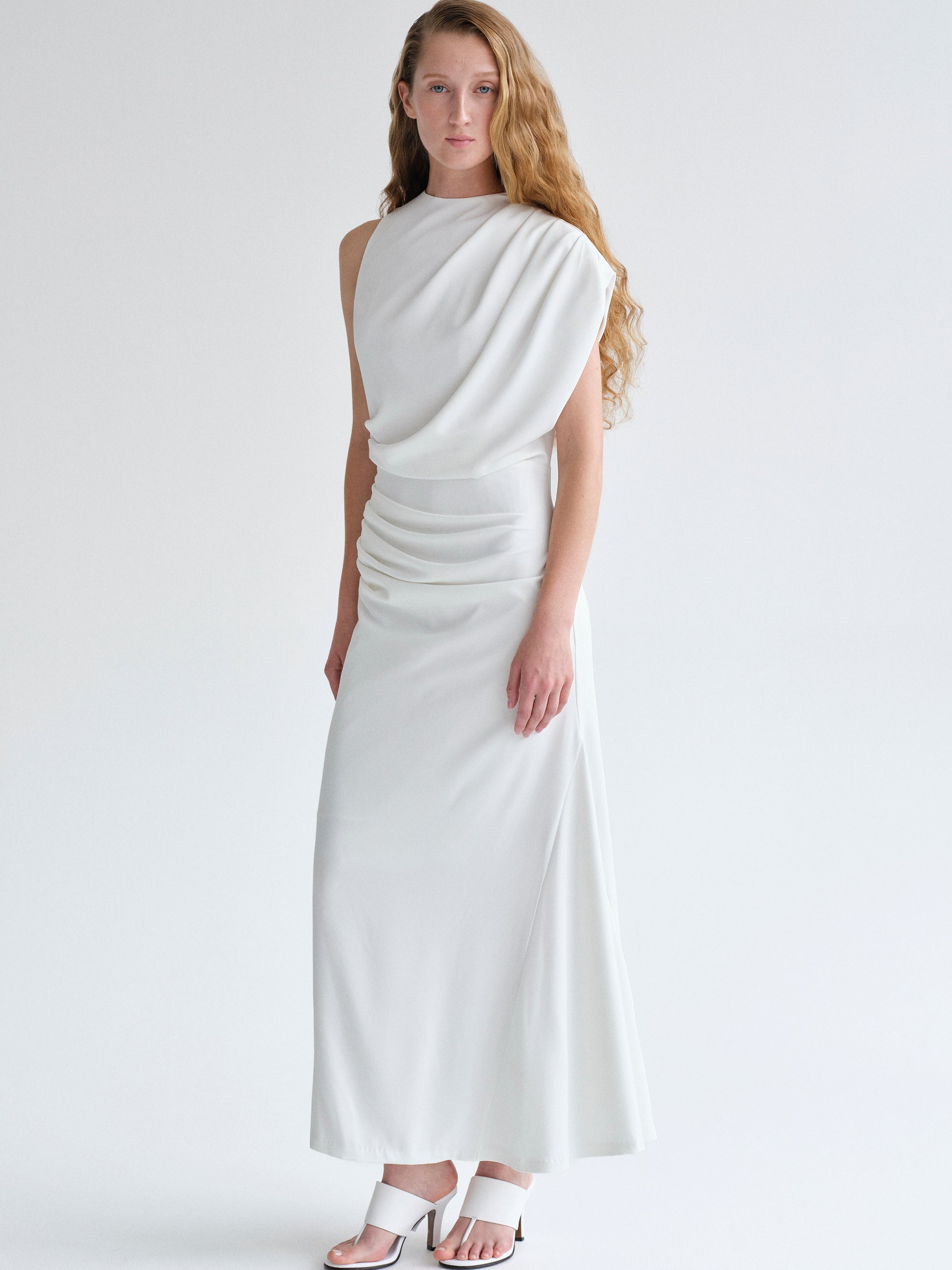 Martu Asymmetric Draped Dress, White SourceUnknown Martu Asymmetric Draped Dress, White SourceUnknown