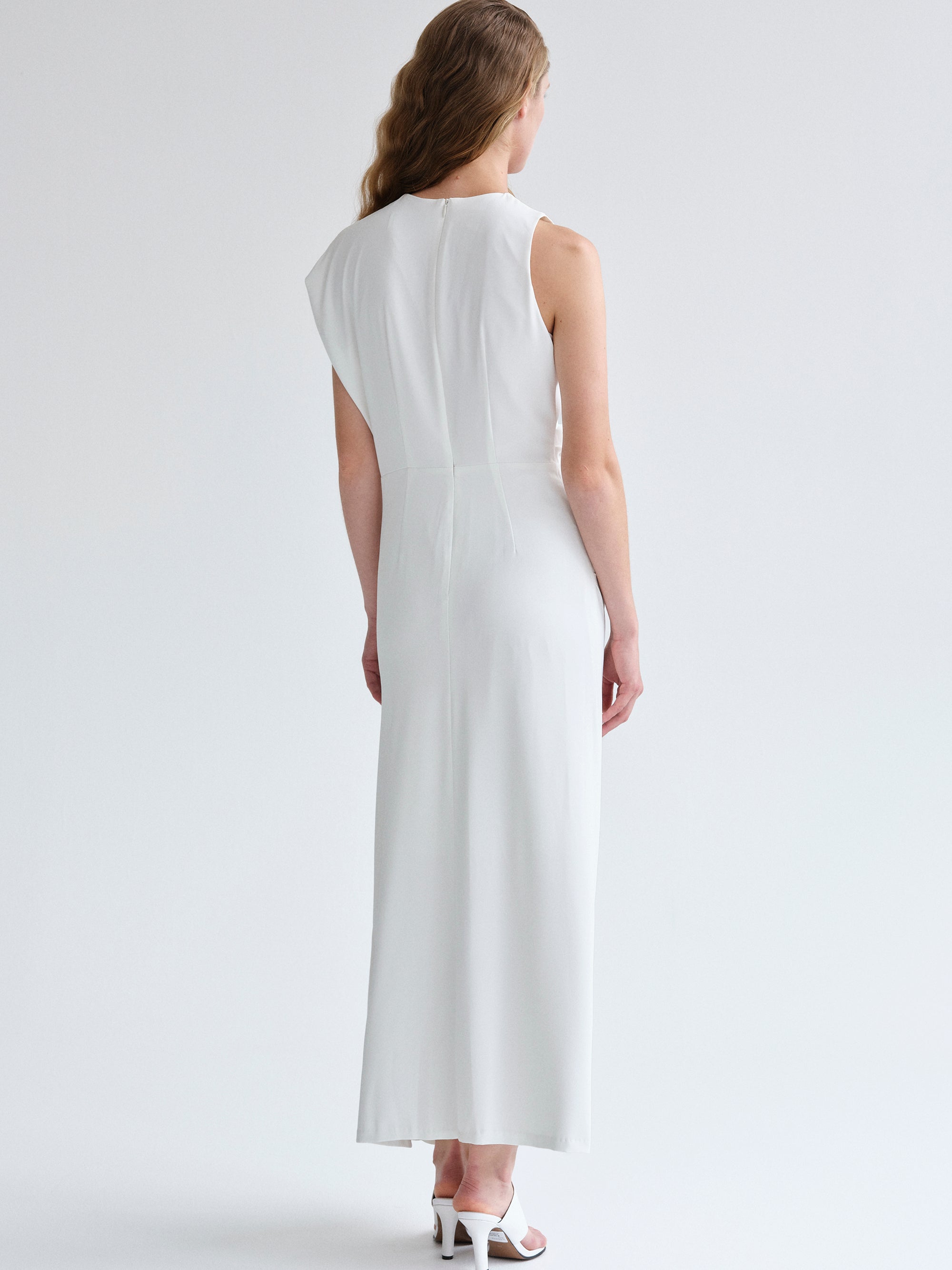 Asymmetric Draped Dress, White
