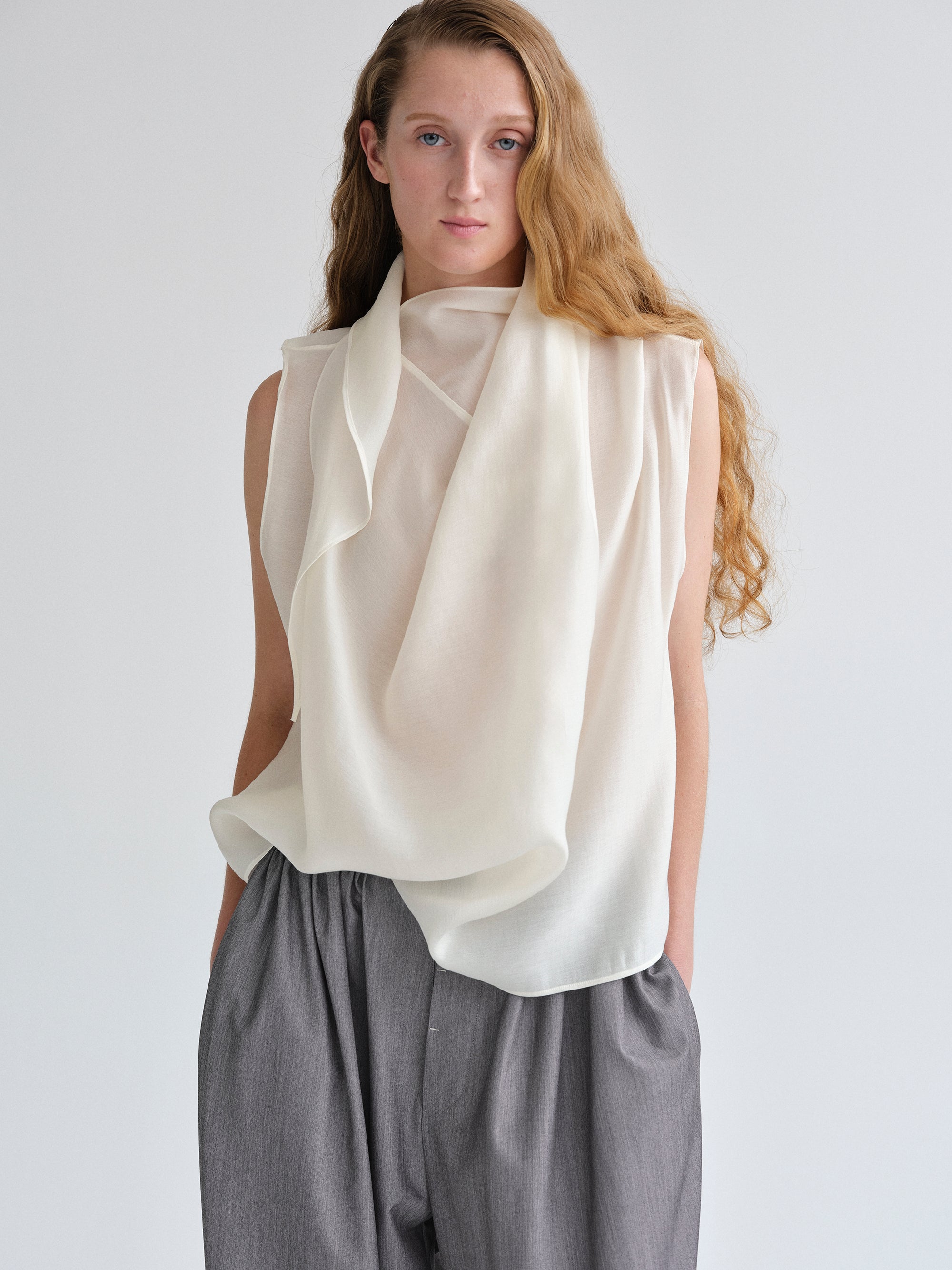 Scarf-Neck Blouse, White – SourceUnknown
