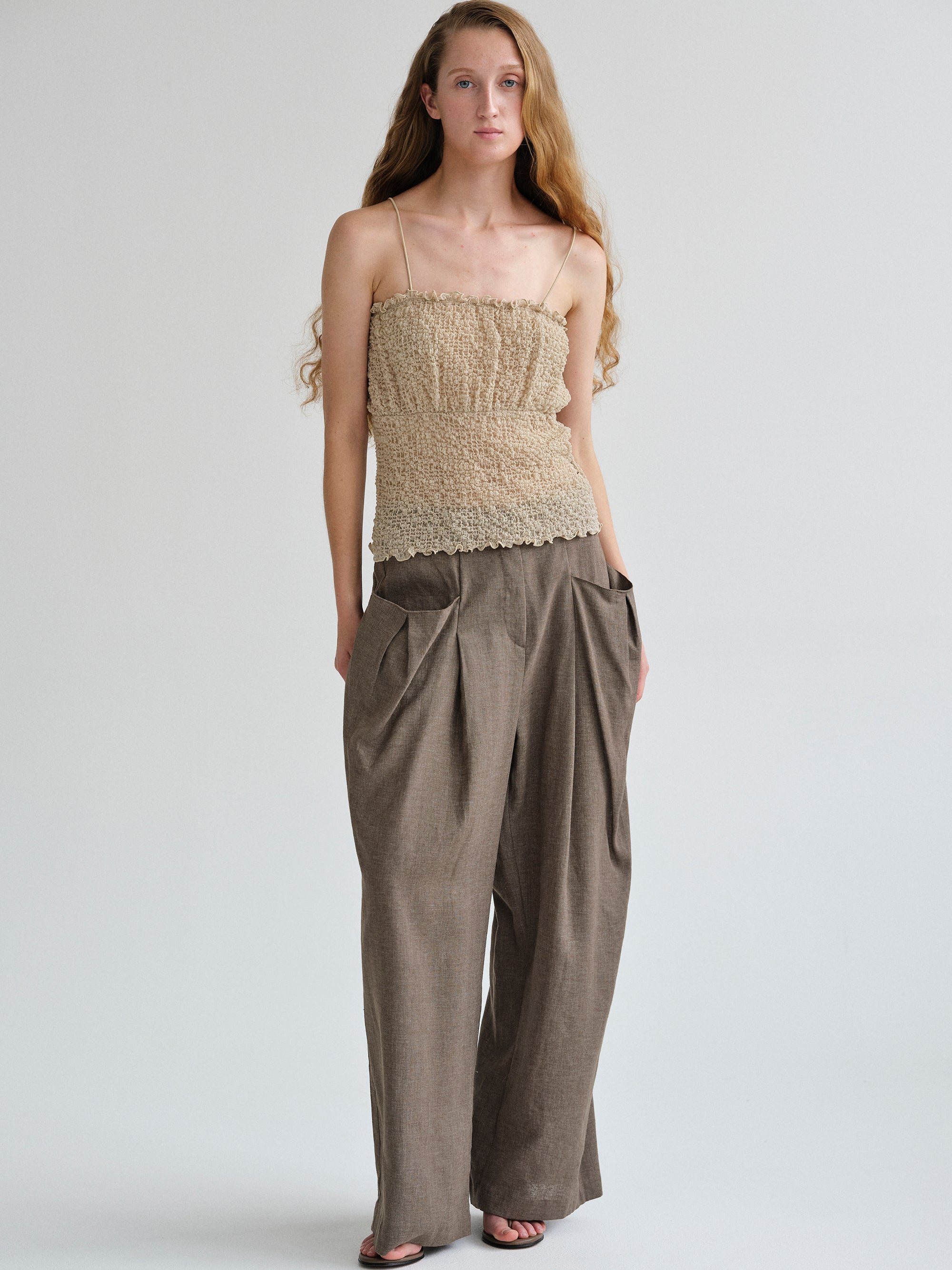 Shirred Tank Top, Nude
