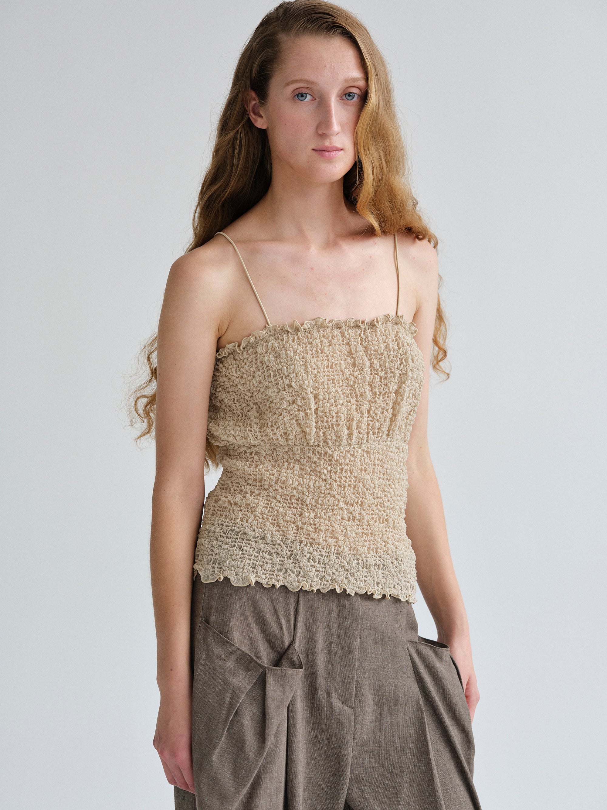 Shirred Tank Top, Nude