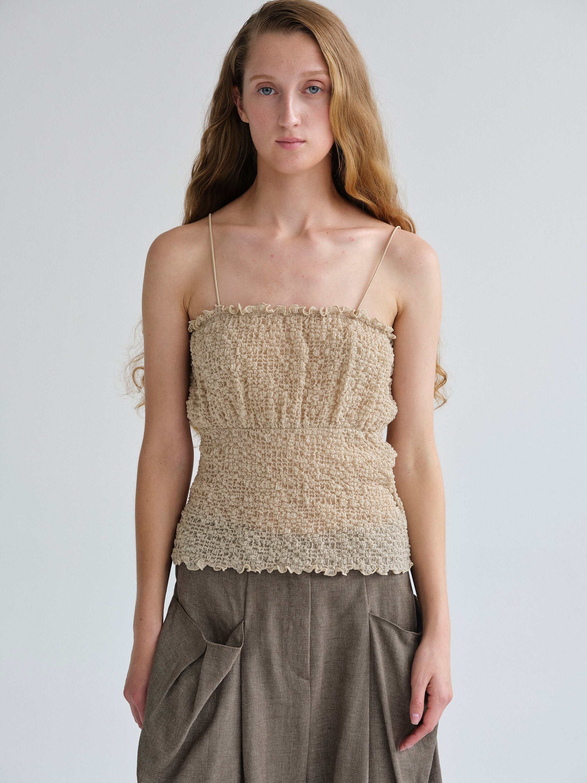 Shirred Tank Top, Nude