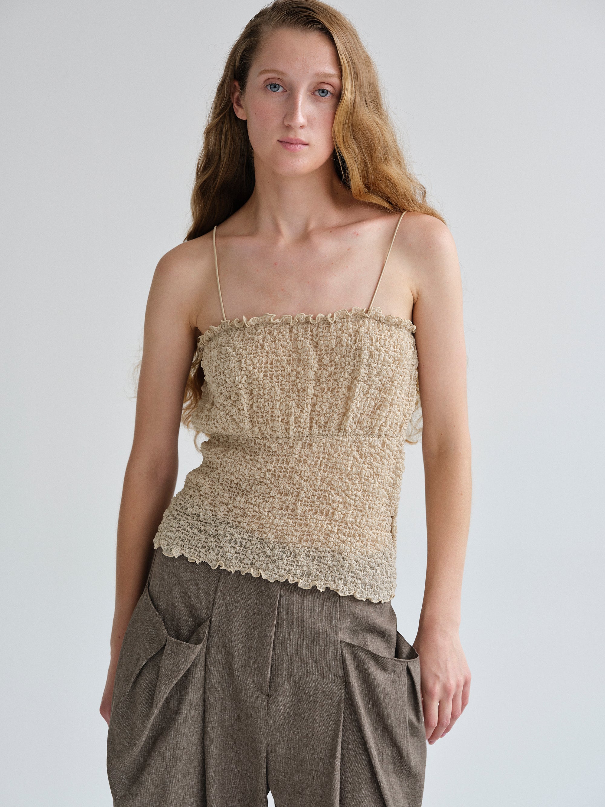 Shirred Tank Top, Nude