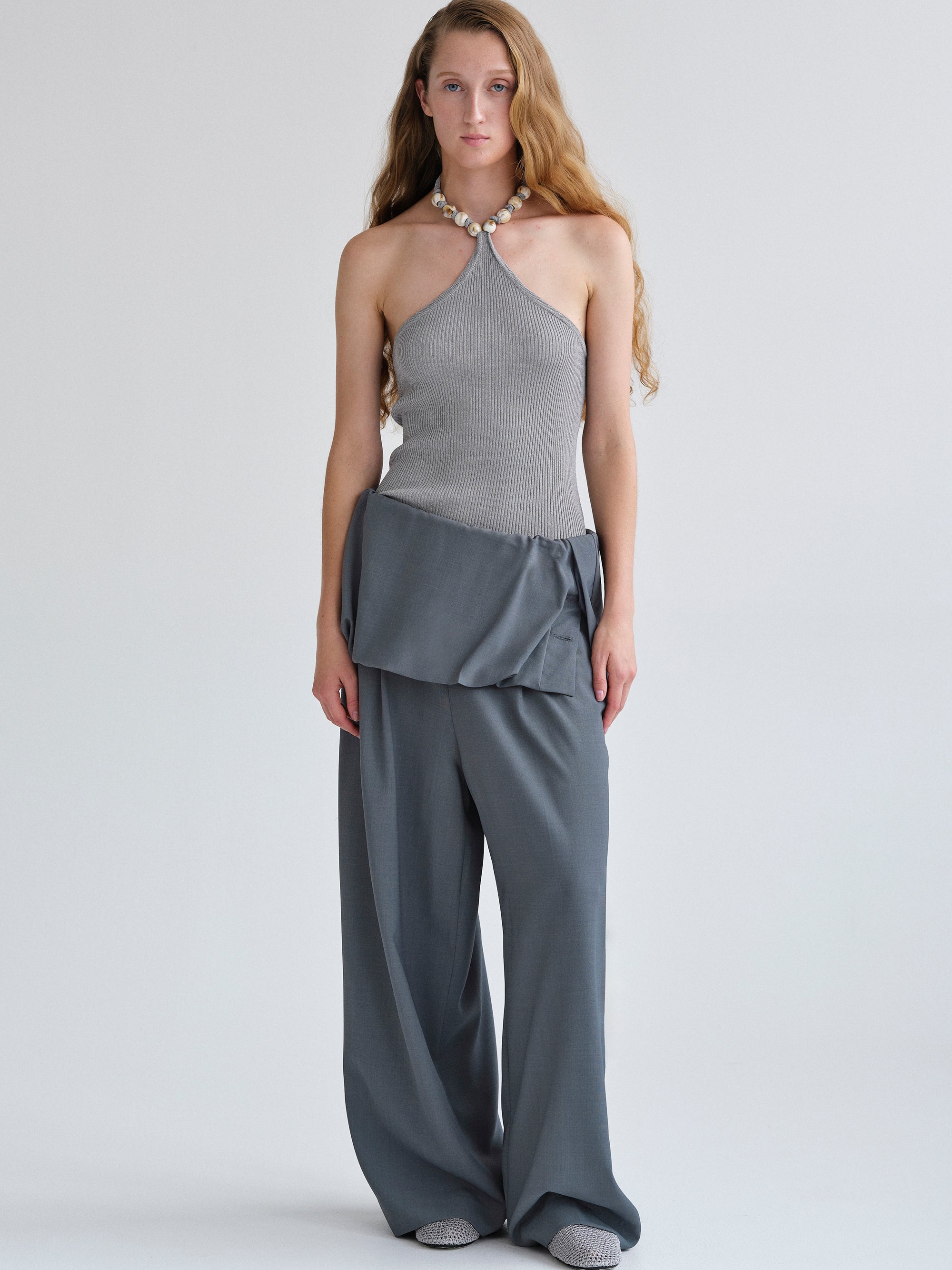 Beaded Rib Tank Top, Grey
